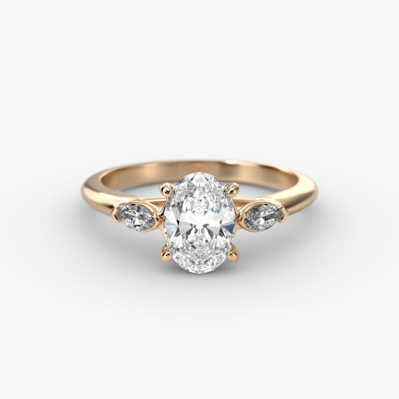 Marquise Cut Diamond Three Stone Engagement Ring In 14K Yellow Gold