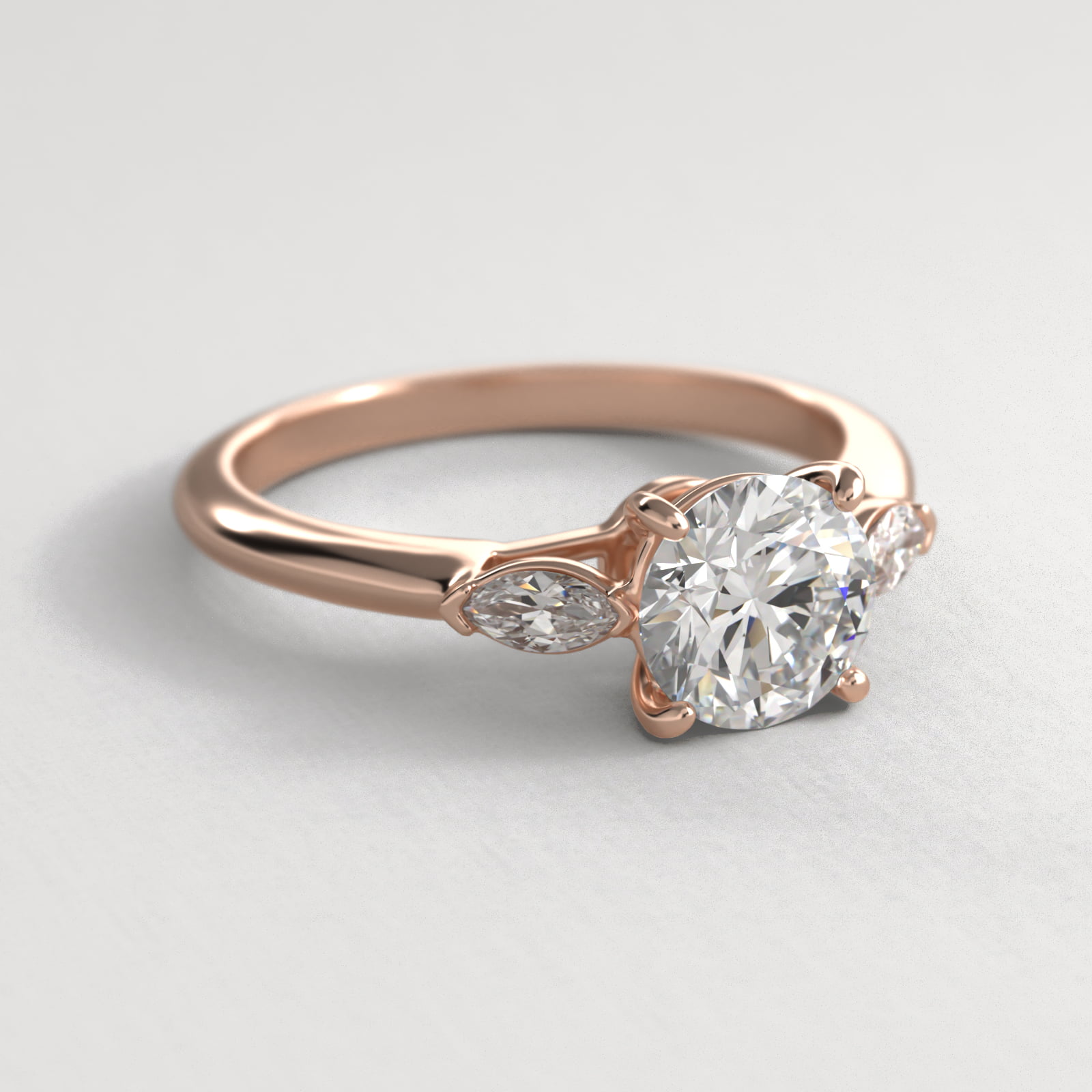 Marquise Cut Lab-Grown Diamond Three Stone Engagement Ring In 14K Rose Gold