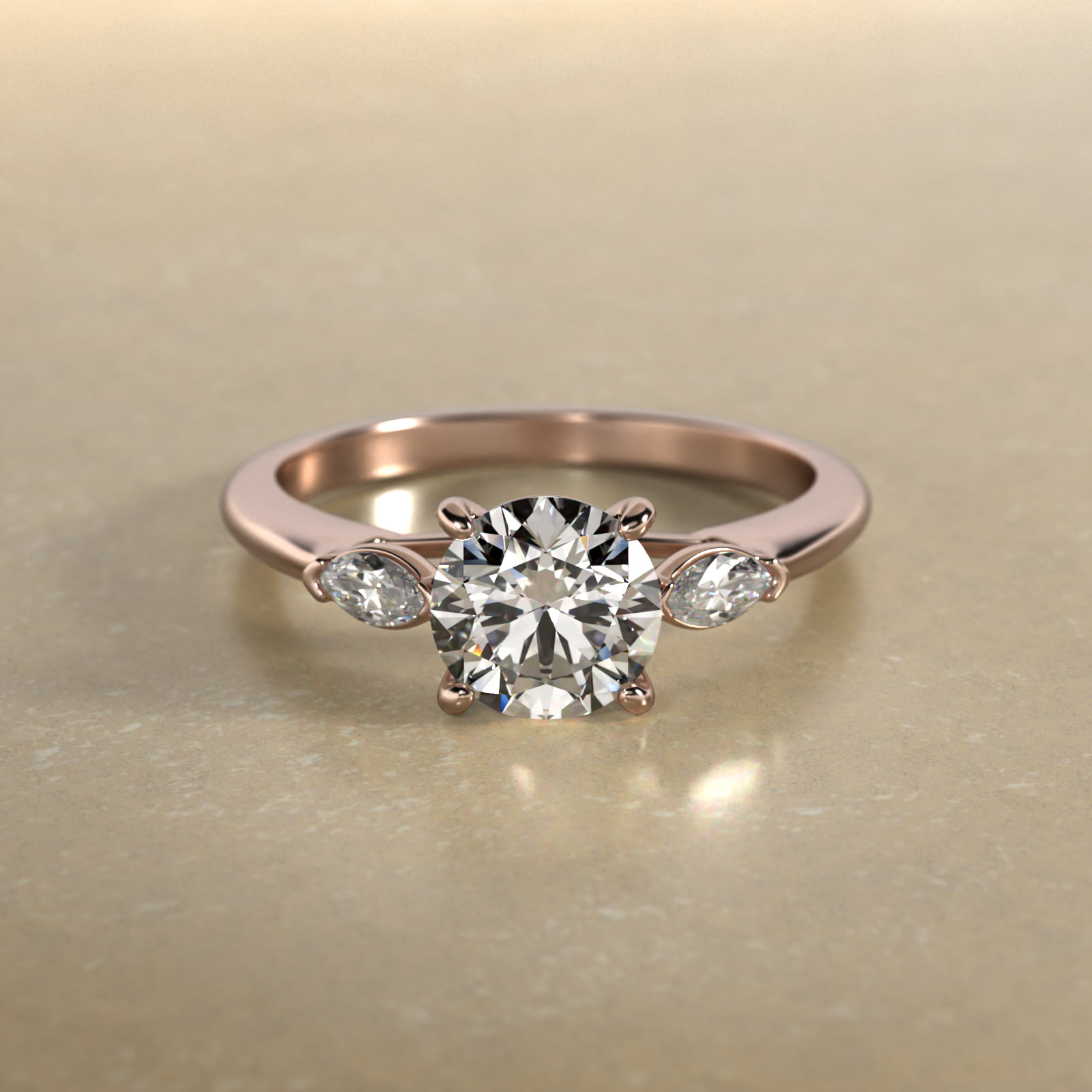 Marquise Cut Diamond Three Stone Engagement Ring In 14K Rose Gold