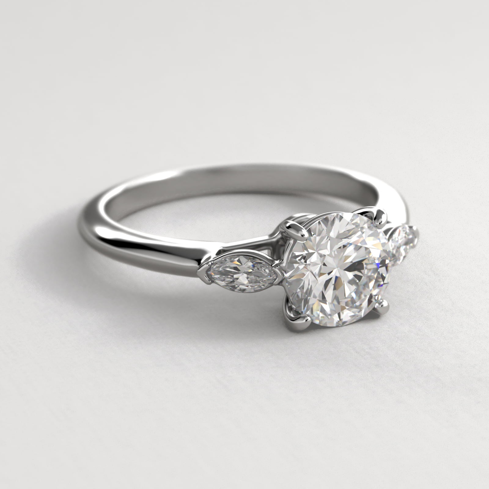 Marquise Cut Diamond Three Stone Engagement Ring In 14K White Gold