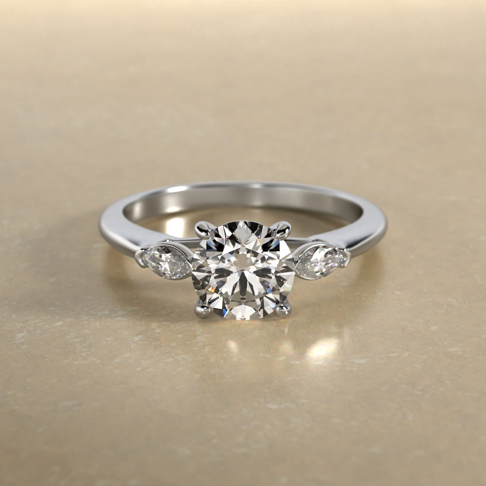 Marquise Cut Diamond Three Stone Engagement Ring In 18K White Gold