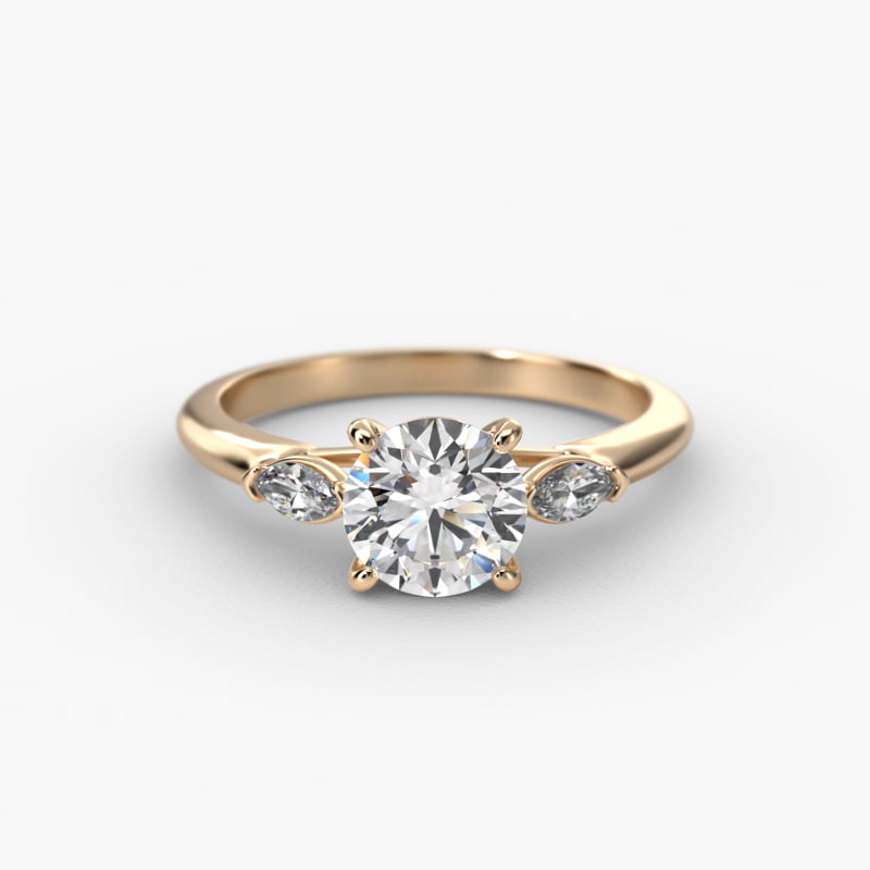 Marquise Cut Diamond Three Stone Engagement Ring In 14K Yellow Gold