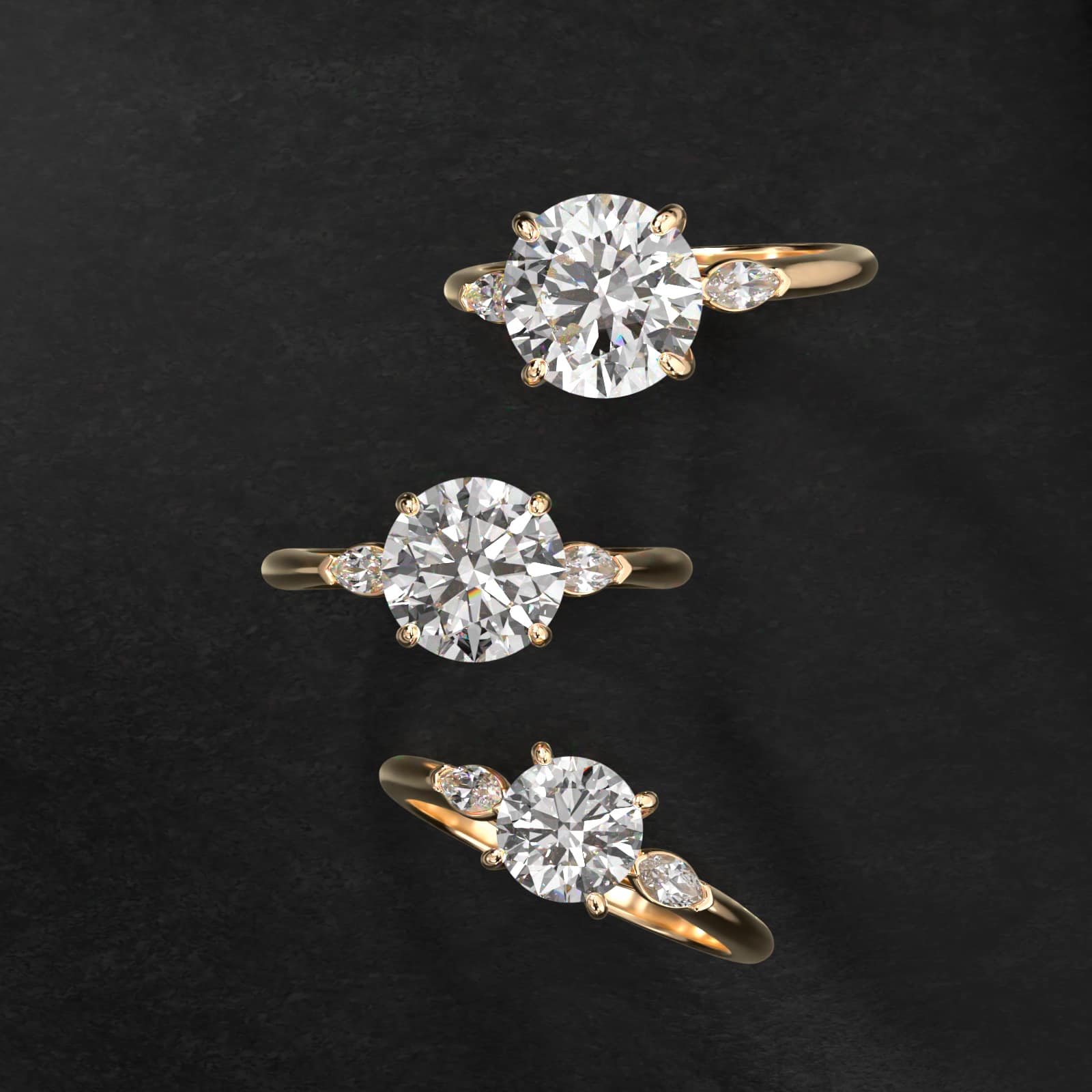 Marquise Cut Diamond Three Stone Engagement Ring In 18K Yellow Gold