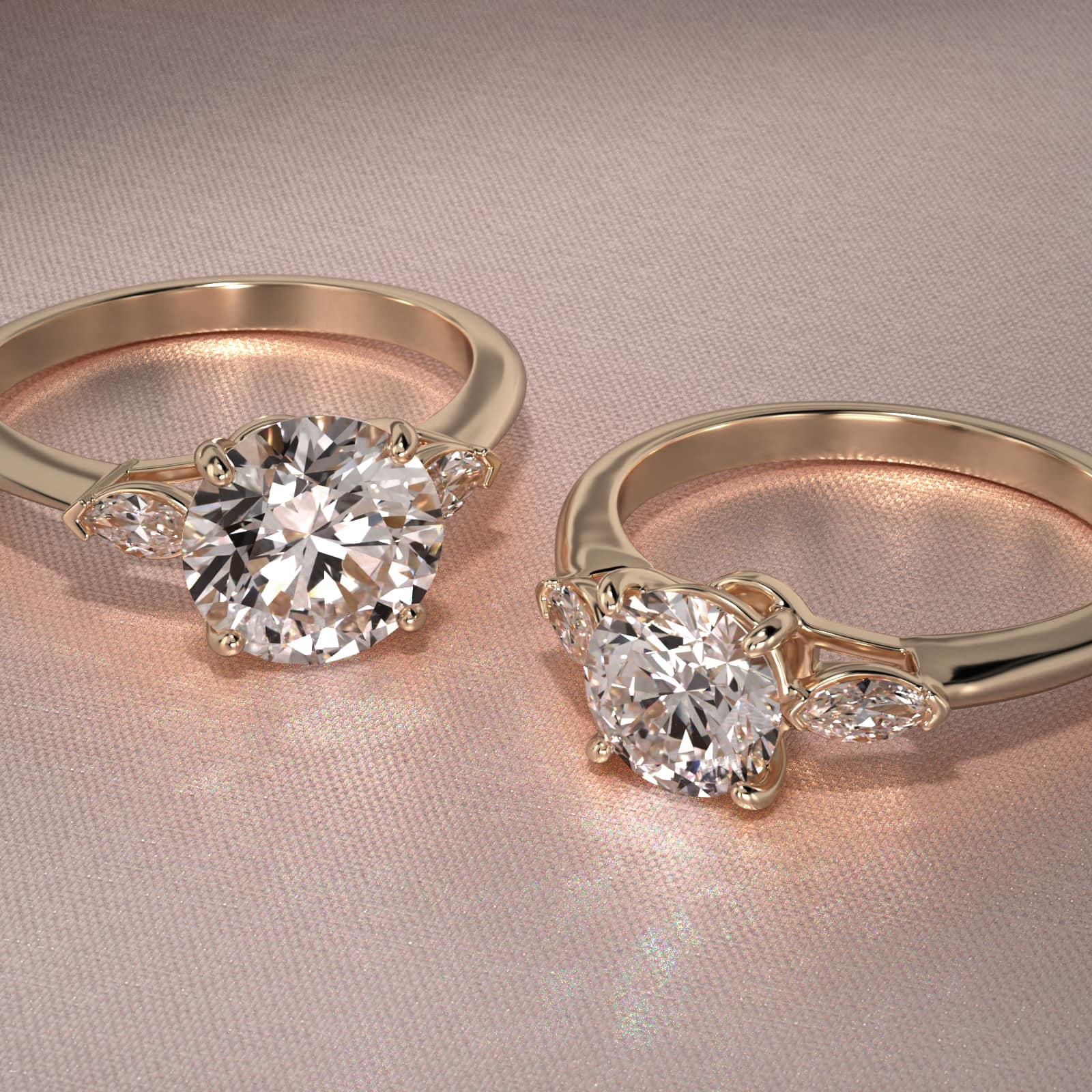 Marquise Cut Lab-Grown Diamond Three Stone Engagement Ring In 14K Yellow Gold