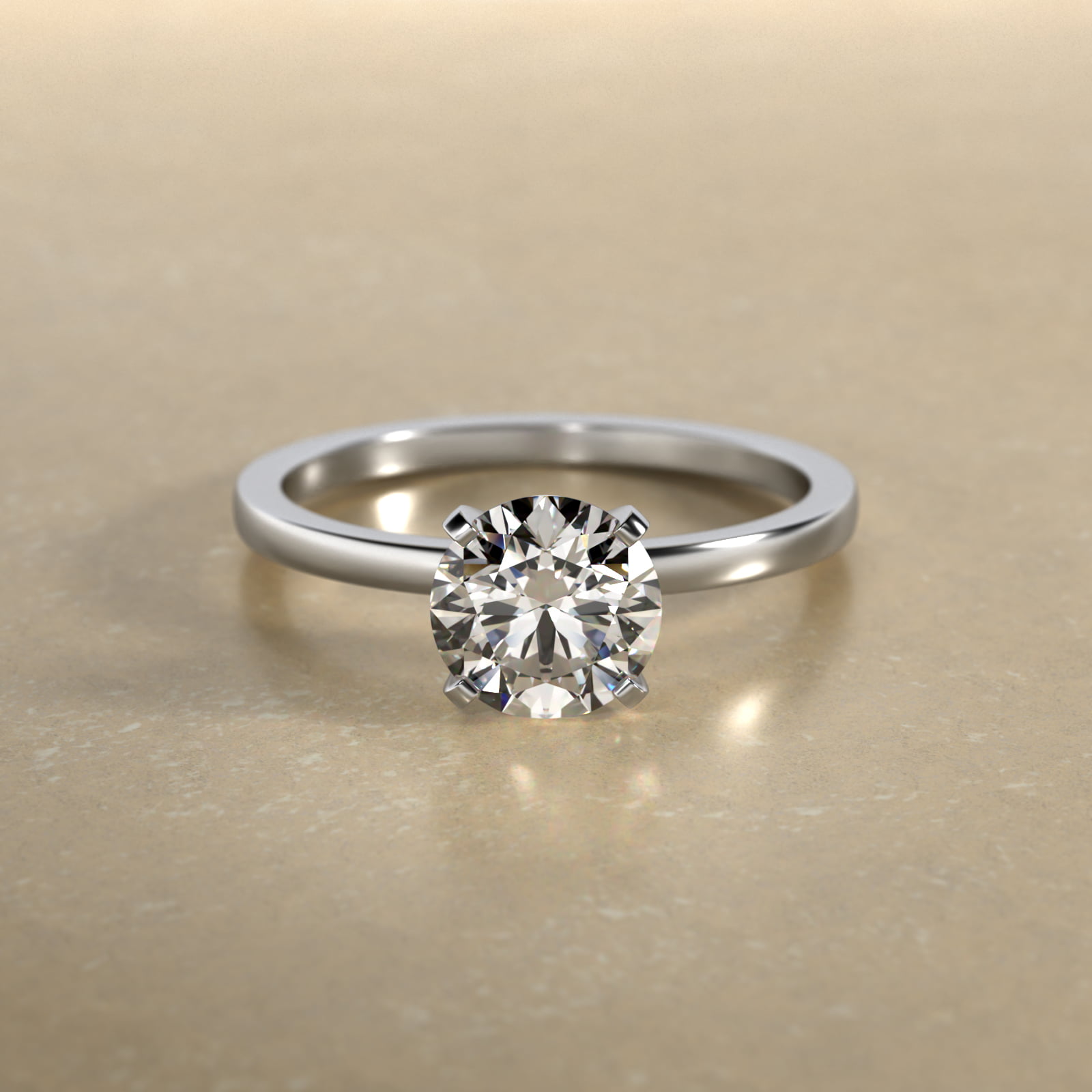 Comfort Fit Solitaire Engagement Ring In 18K White Gold