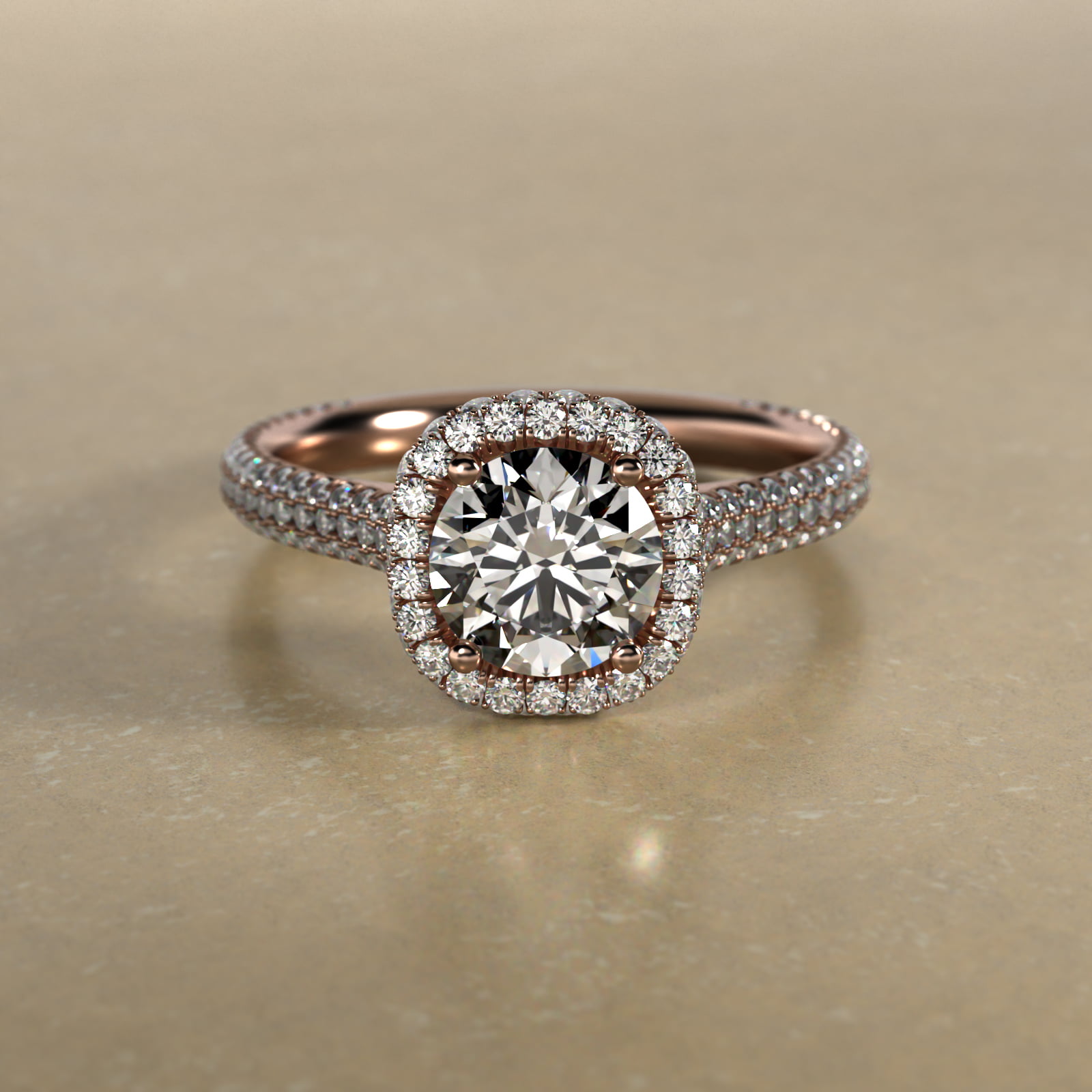 14K Rose Gold Grande Falling Edge Halo Engagement Ring
