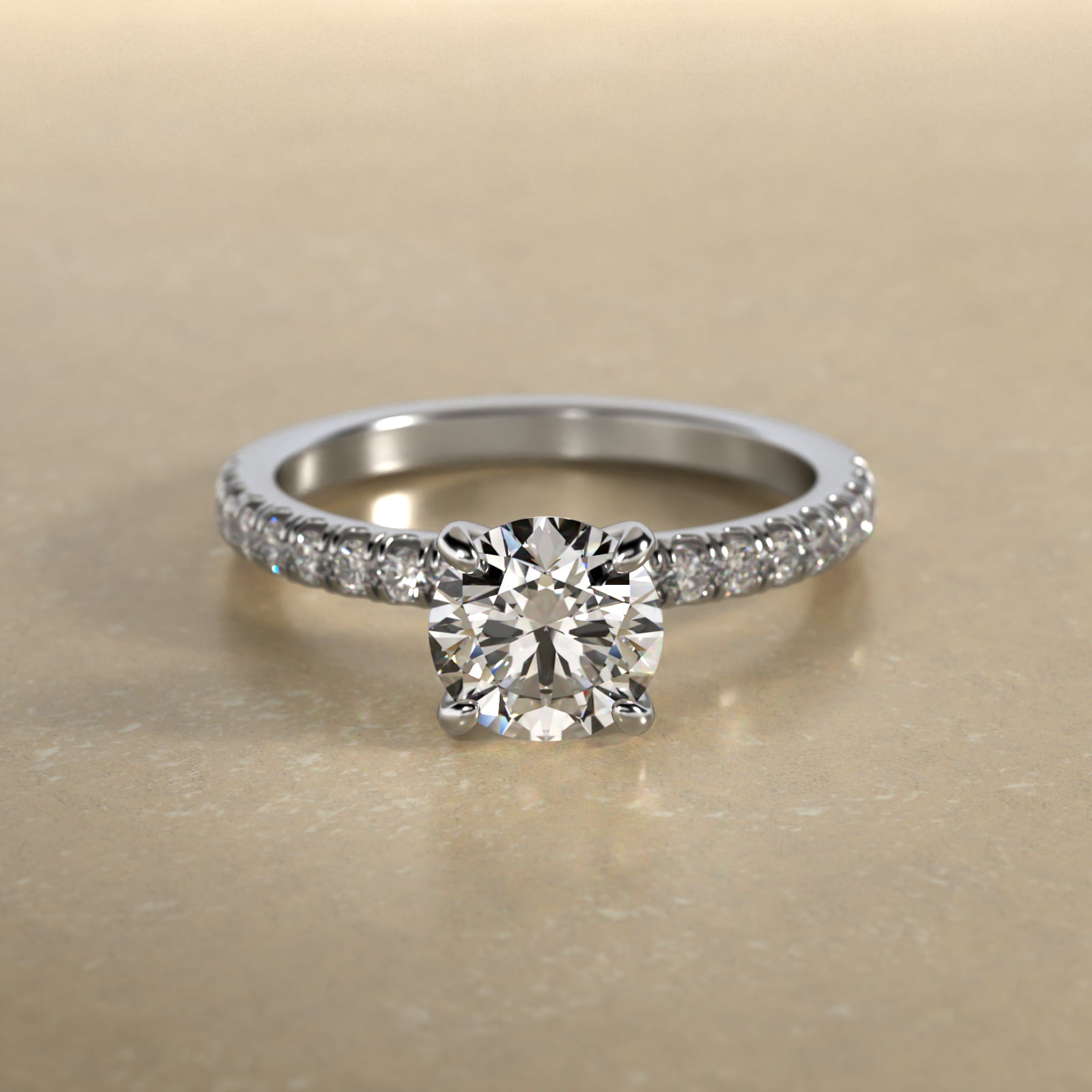 14K White Gold Single Row Pavé Engagement Ring