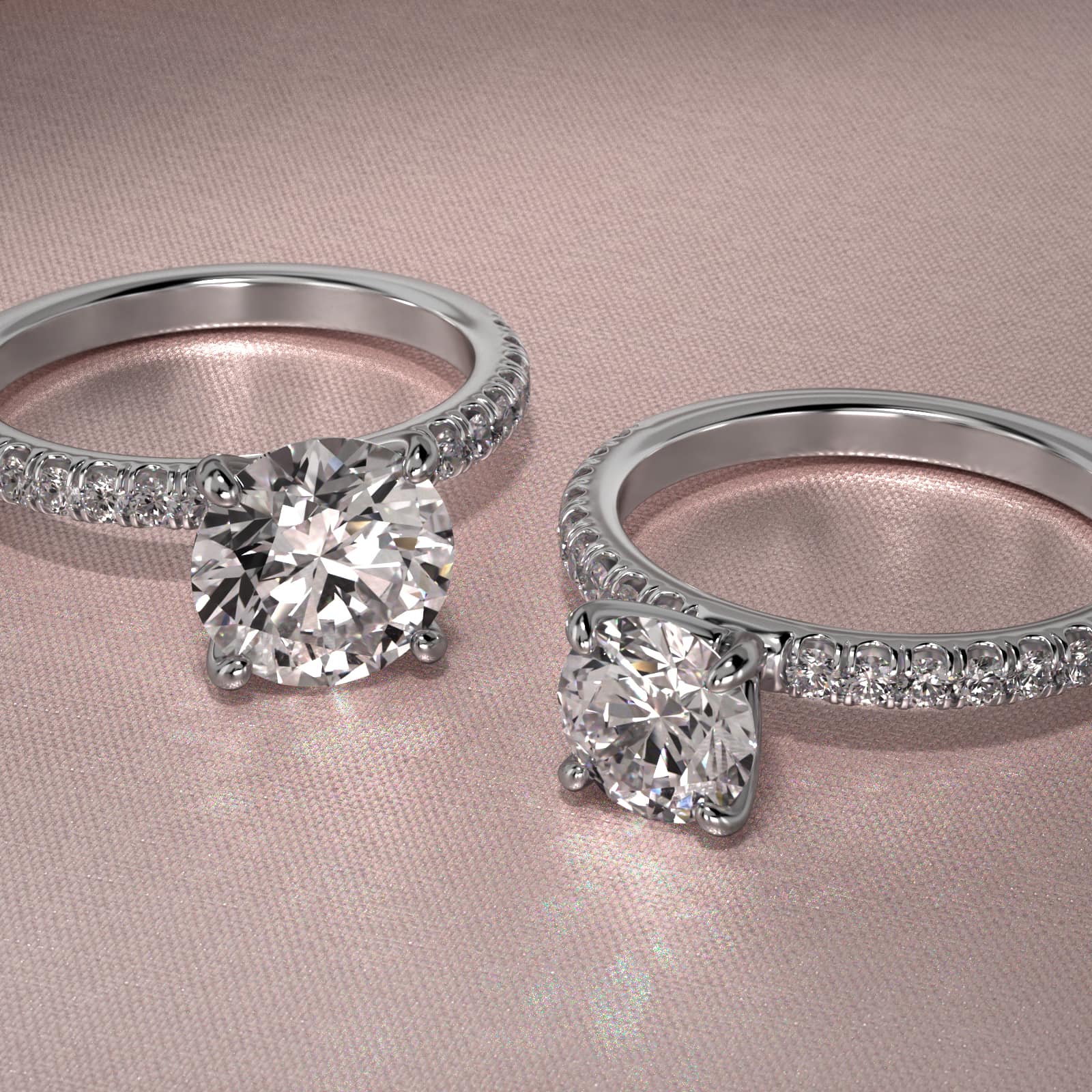 14K White Gold Single Row Pavé Engagement Ring