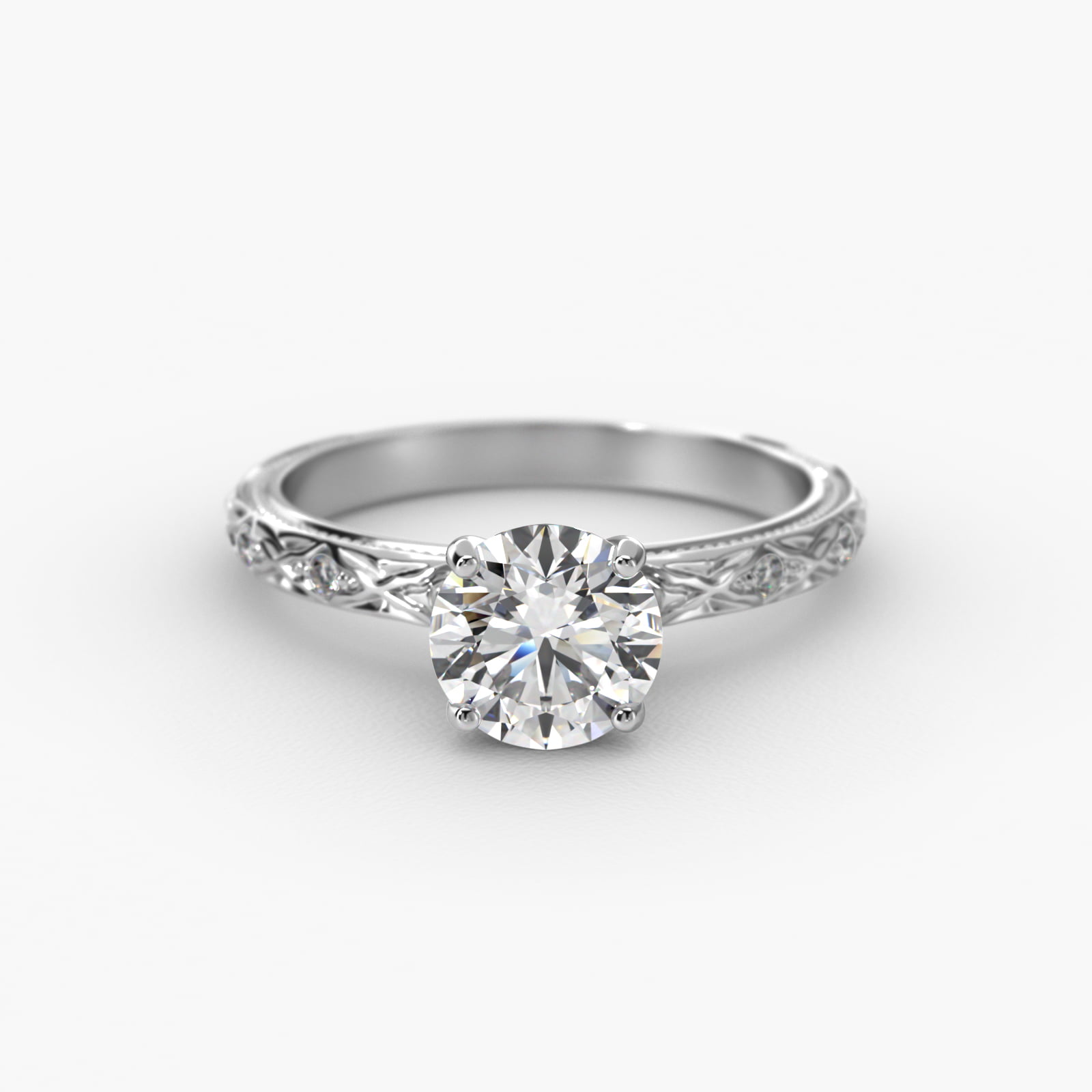 Blossom Vintage-Style Engagement Ring In 14K White Gold