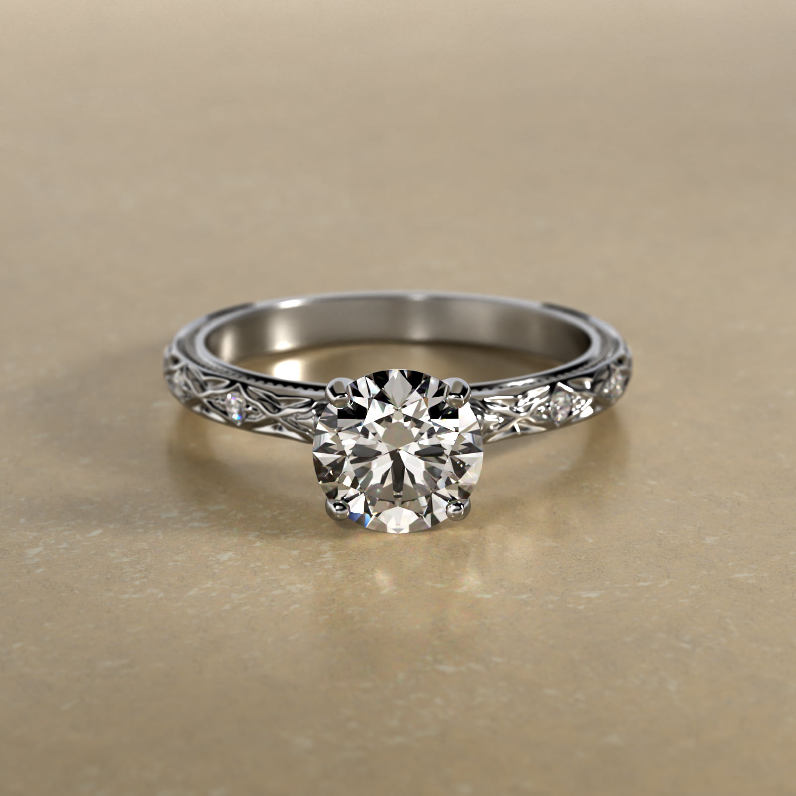 Blossom Vintage-Style Engagement Ring In 18K White Gold
