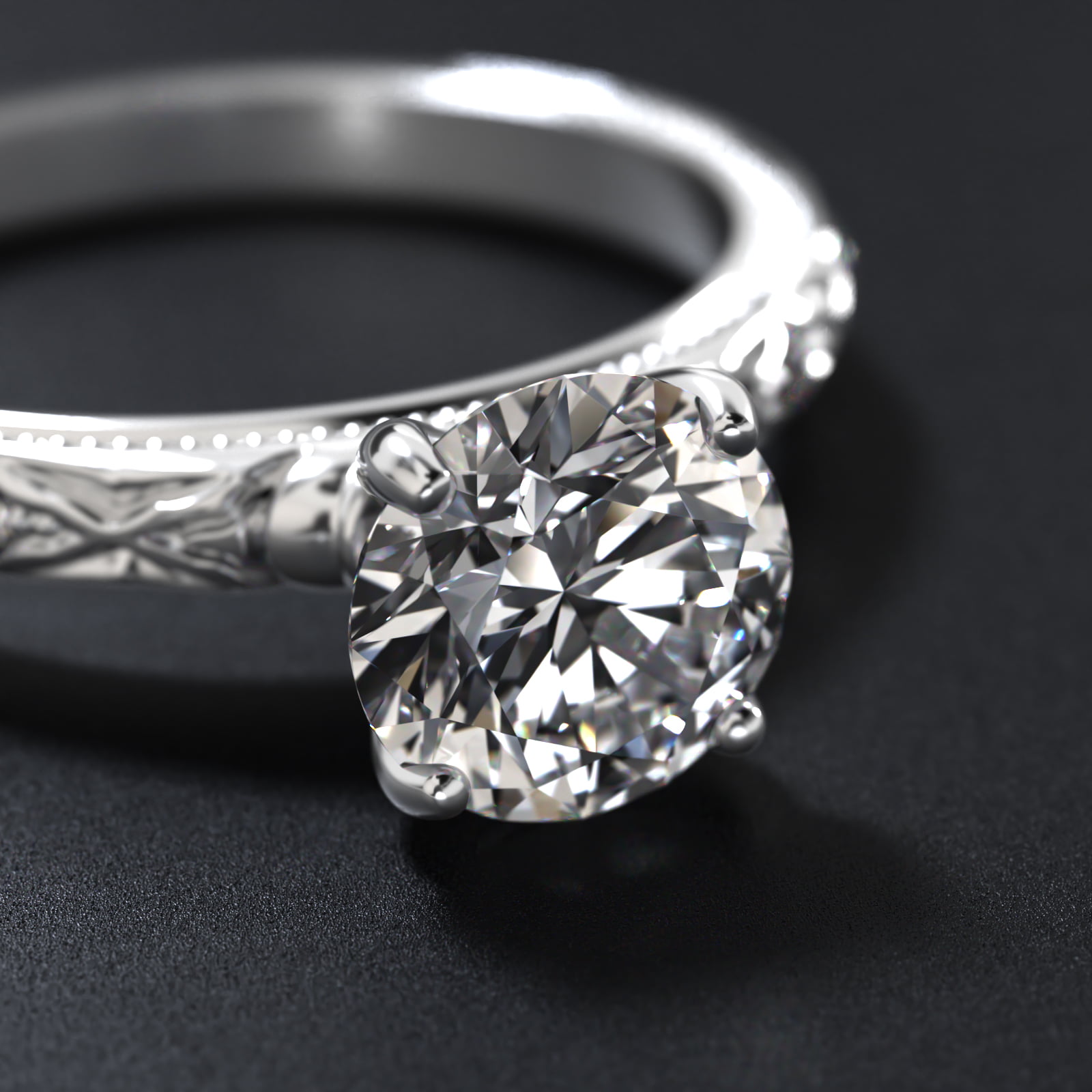 Blossom Vintage-Style Engagement Ring In 18K White Gold