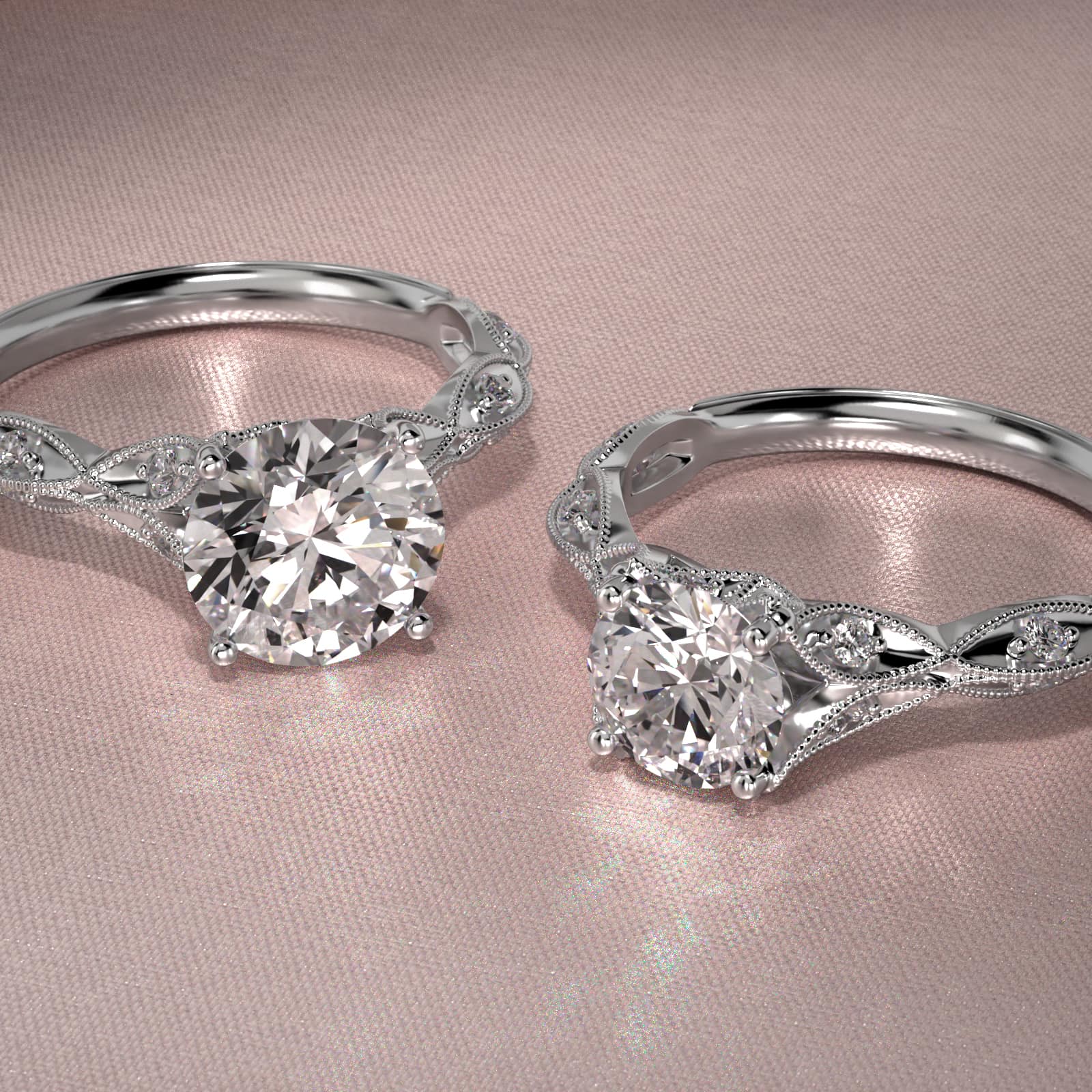 Milgrain Navette Vintage-Style Engagement Ring In 18K White Gold