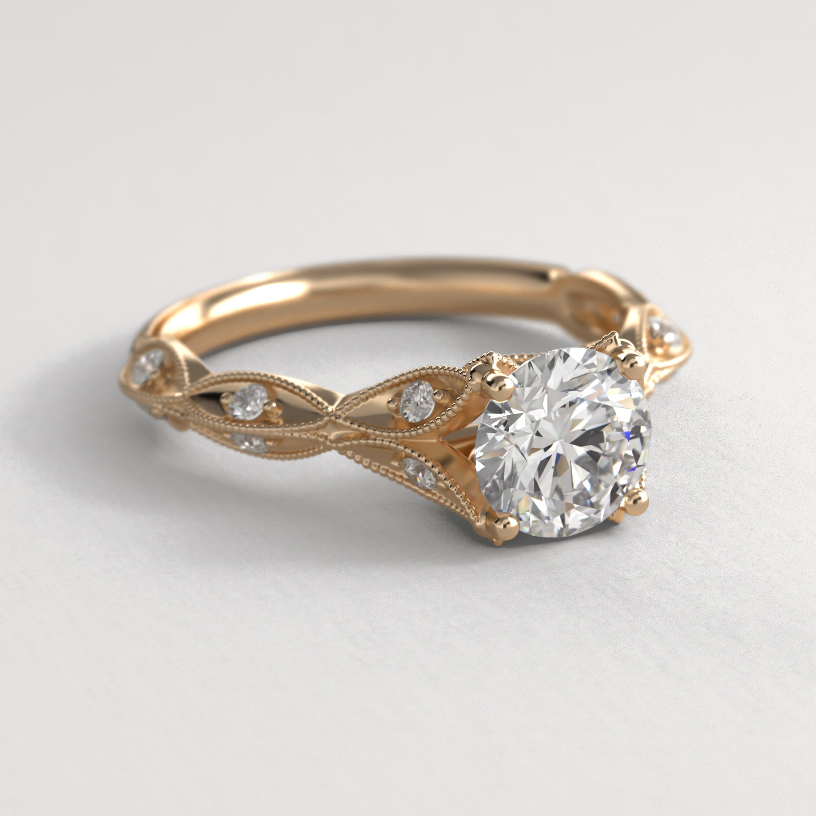 Milgrain Navette Vintage-Style Engagement Ring In 14K Yellow Gold