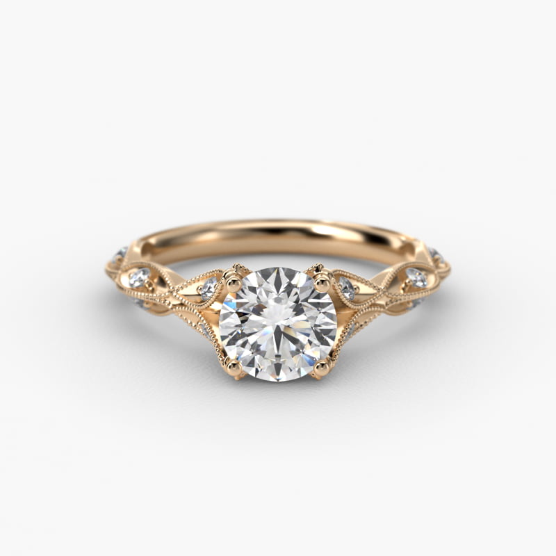 Milgrain Navette Vintage-Style Engagement Ring In 14K Yellow Gold