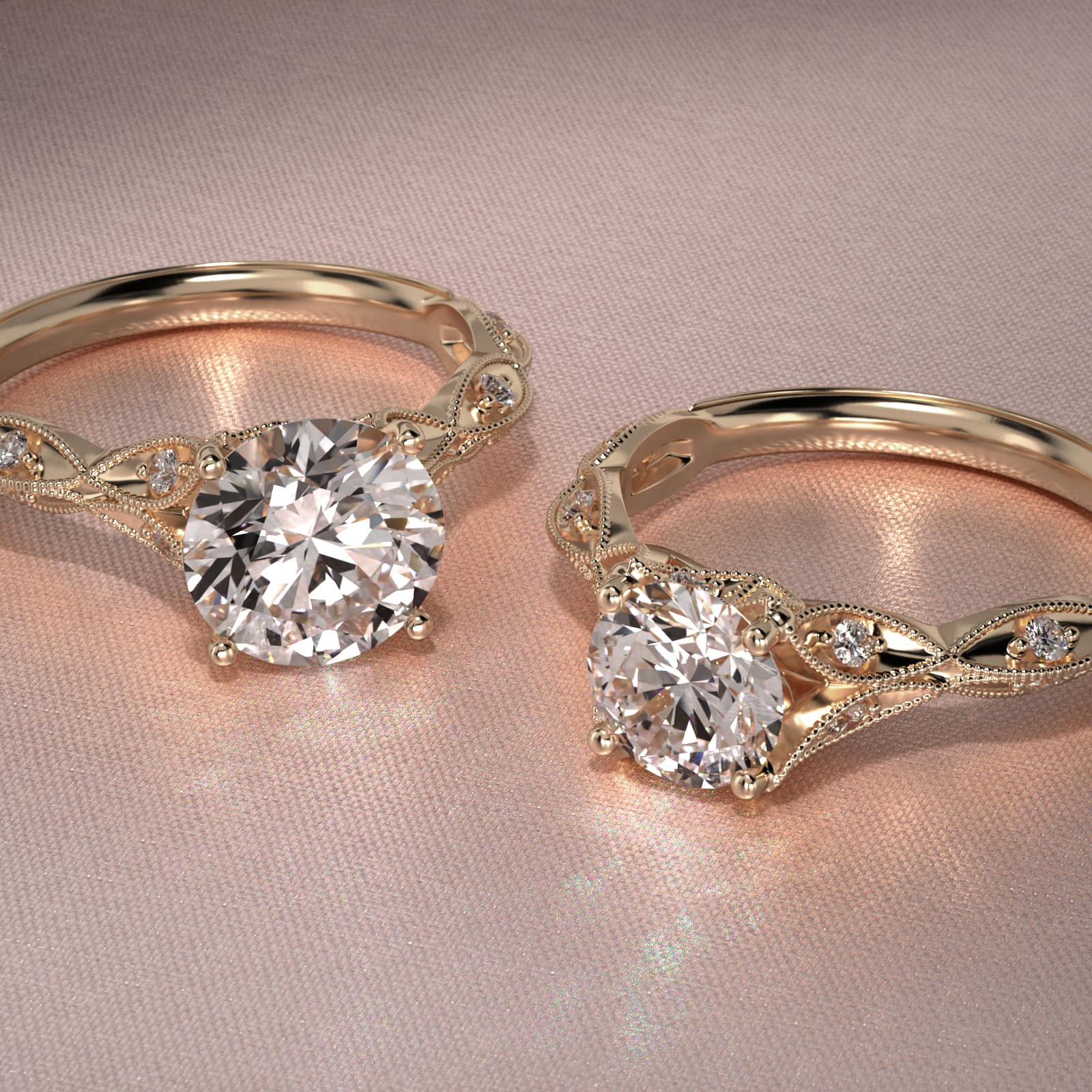 Milgrain Navette Vintage-Style Engagement Ring In 14K Yellow Gold