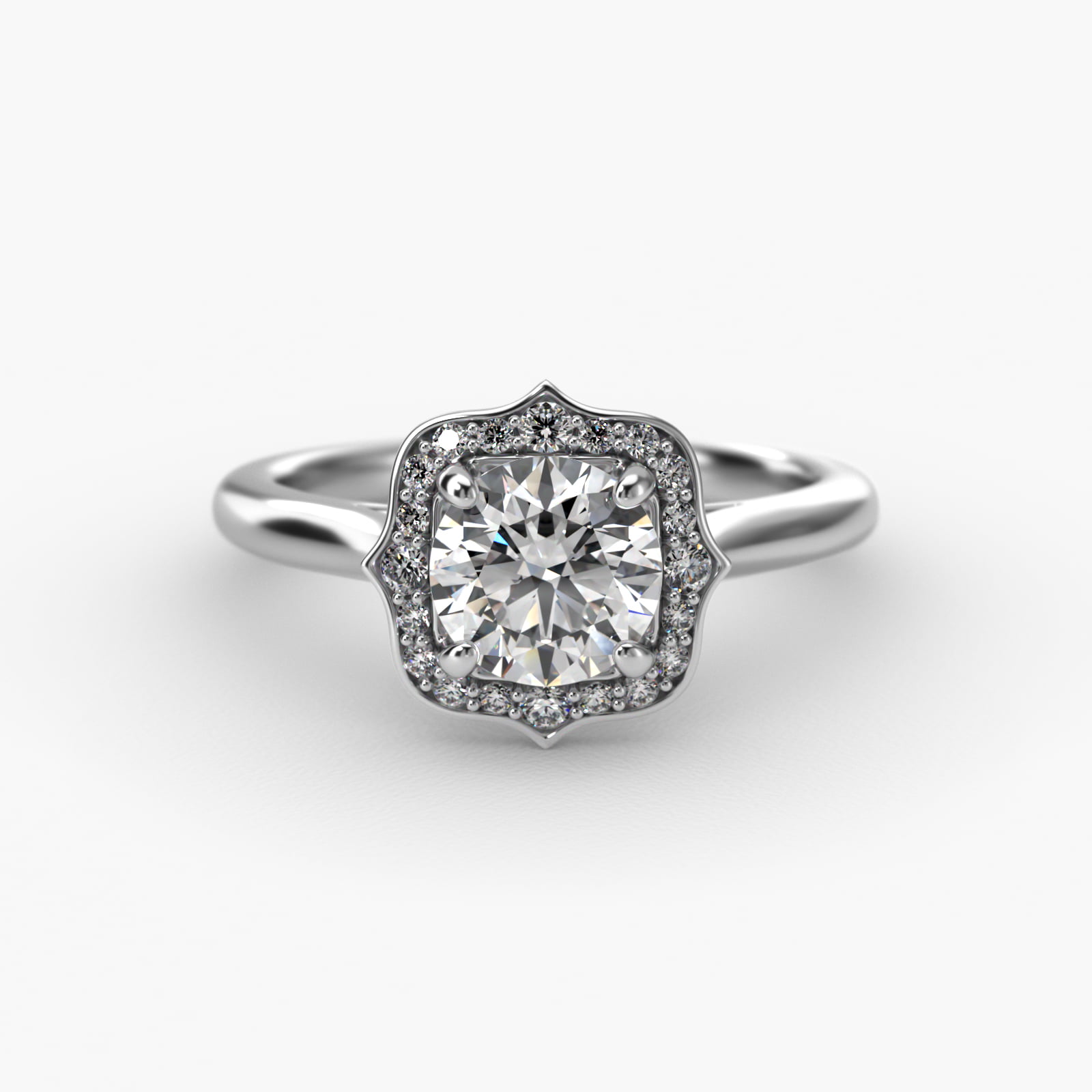 Antique Frame Halo Vintage-Style Engagement Ring In 14K White Gold