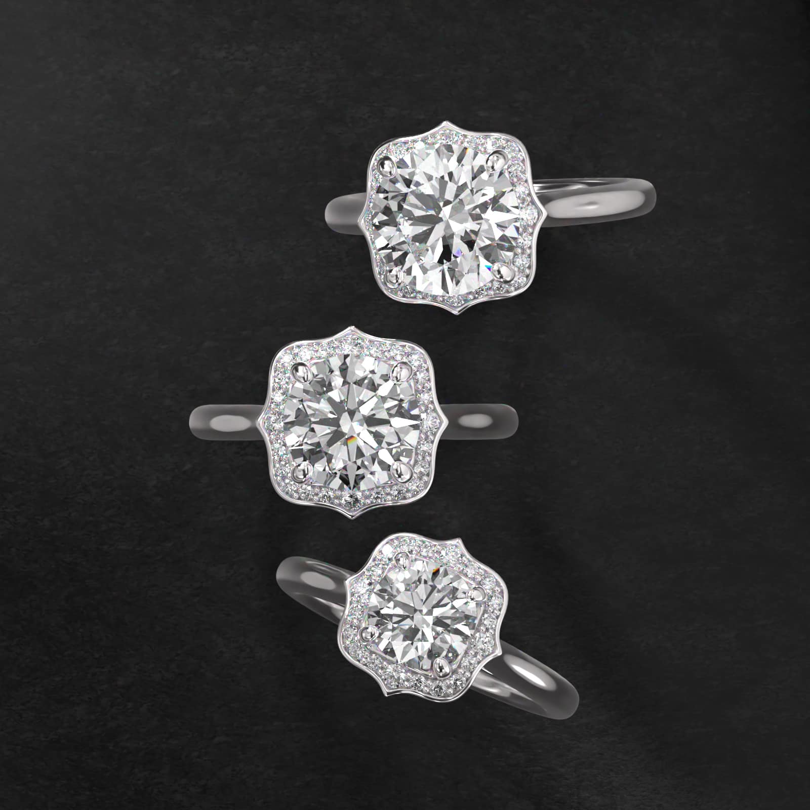 Antique Frame Halo Vintage-Style Engagement Ring In 14K White Gold