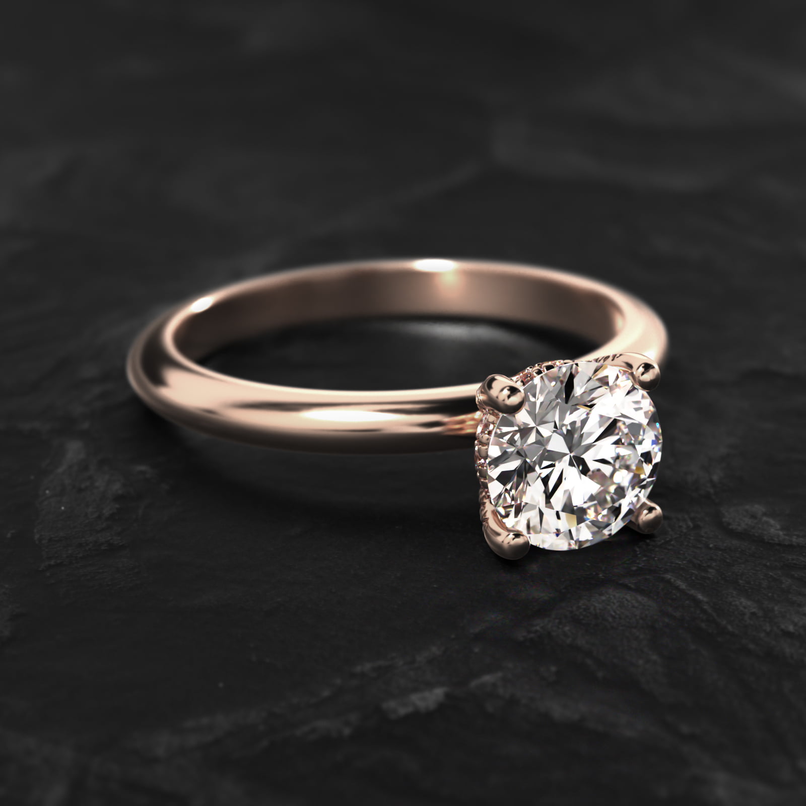 Solitaire Engagement Ring With Pavé Basket In 14K Rose Gold