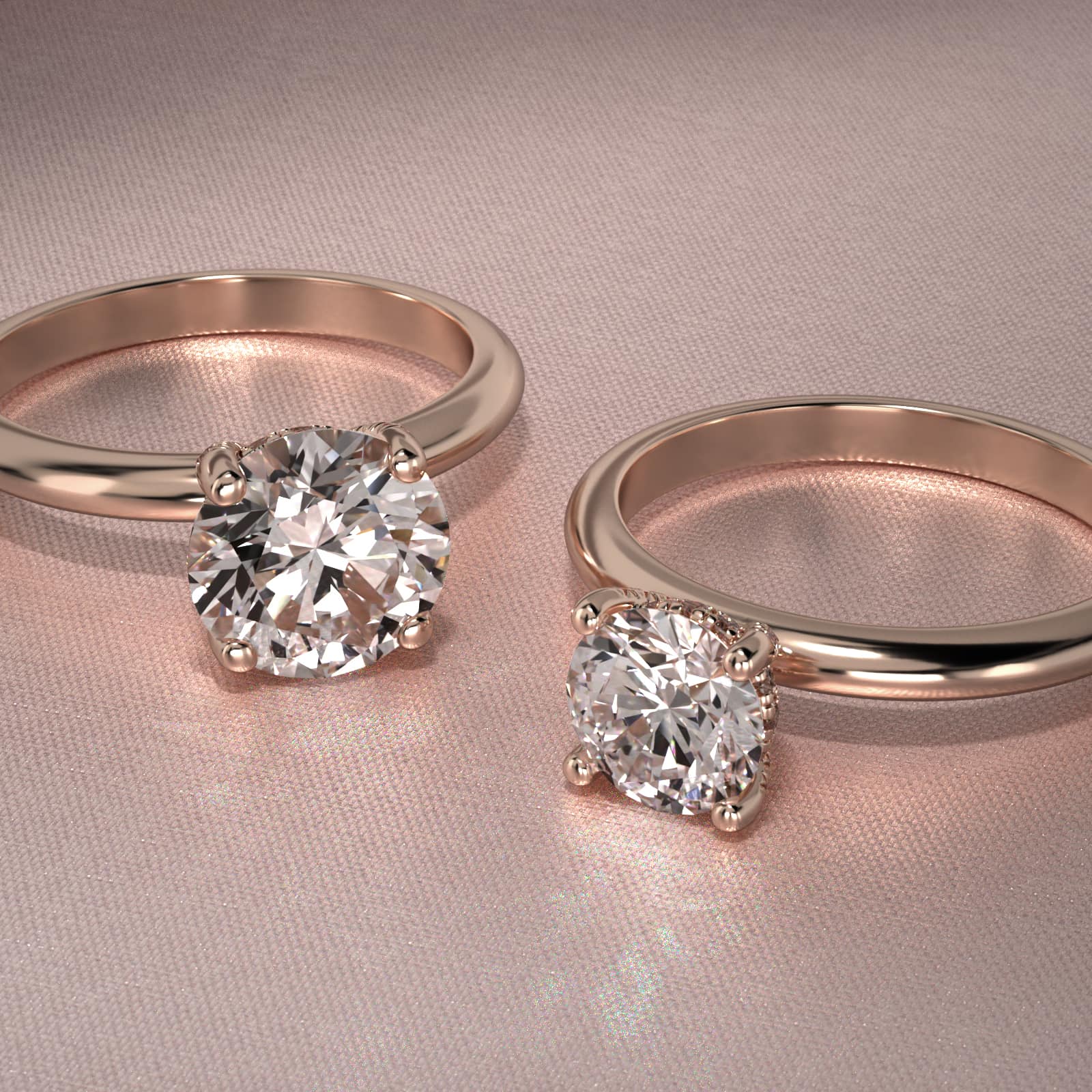 Solitaire Engagement Ring With Pavé Basket In 14K Rose Gold