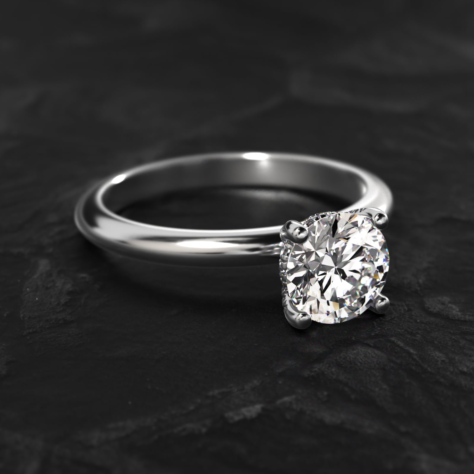 Solitaire Engagement Ring With Pavé Basket In 18K White Gold