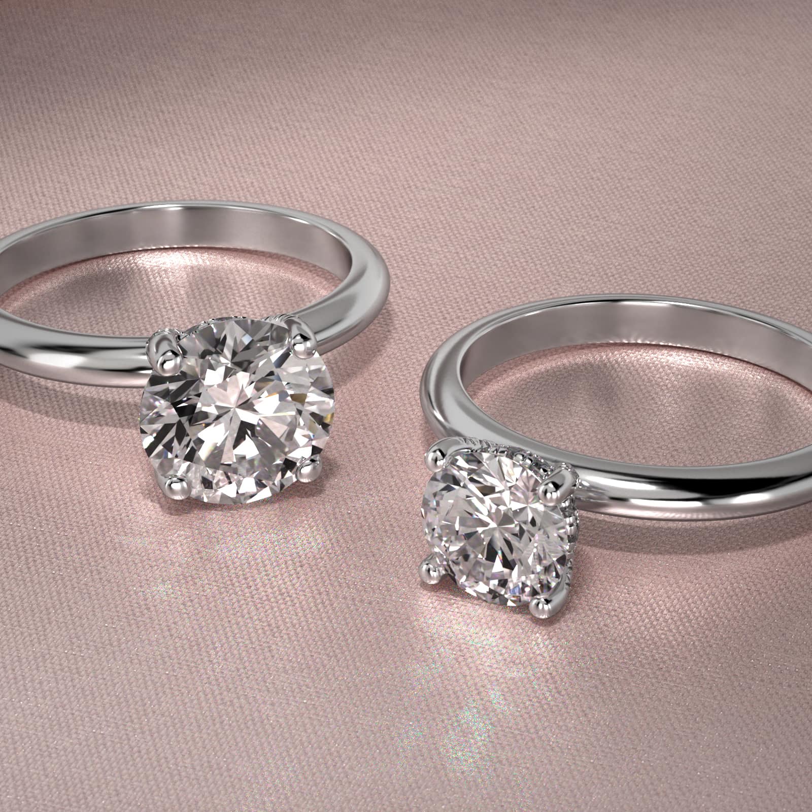 Solitaire Engagement Ring With Pavé Basket In 18K White Gold