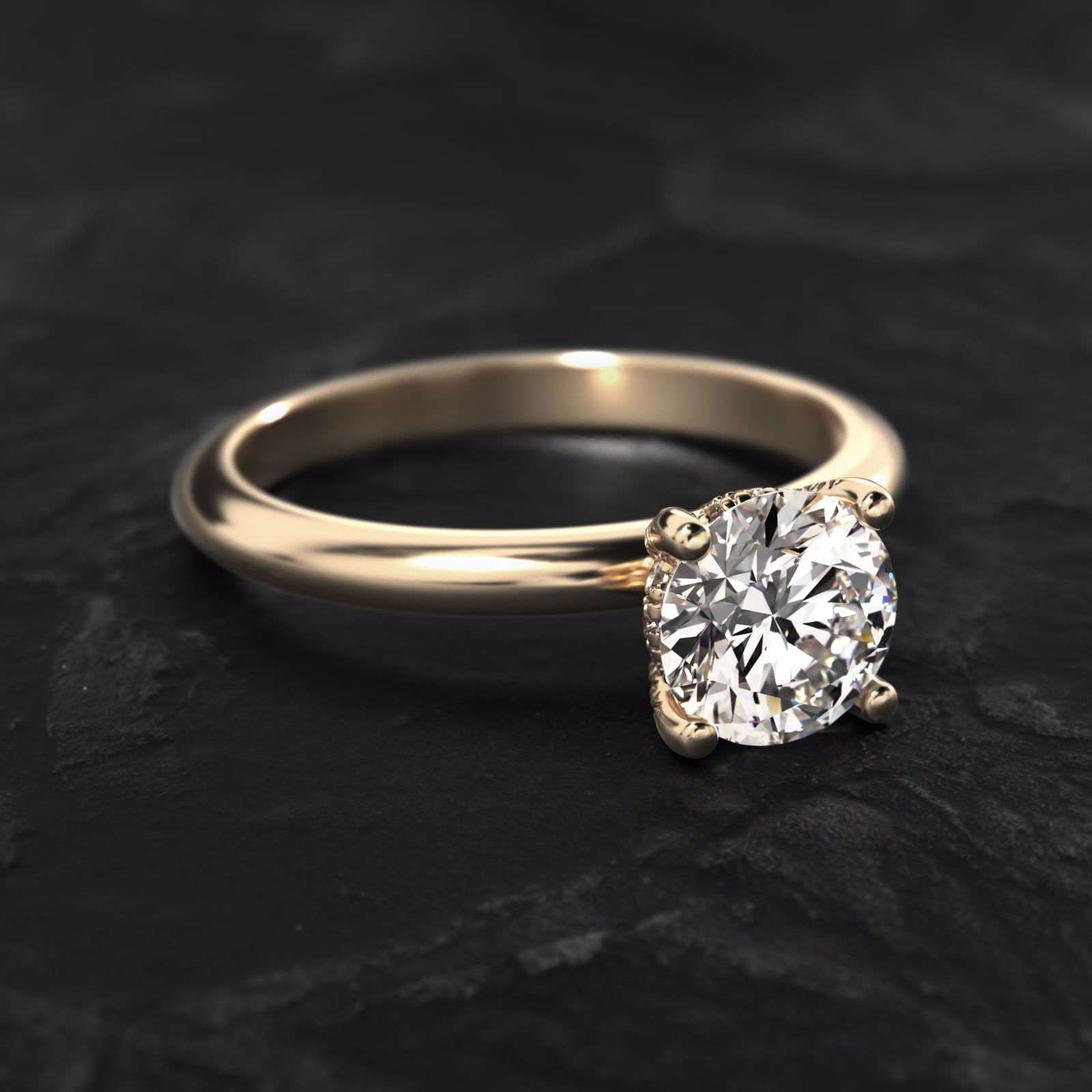 Solitaire Engagement Ring With Pavé Basket In 18K Yellow Gold
