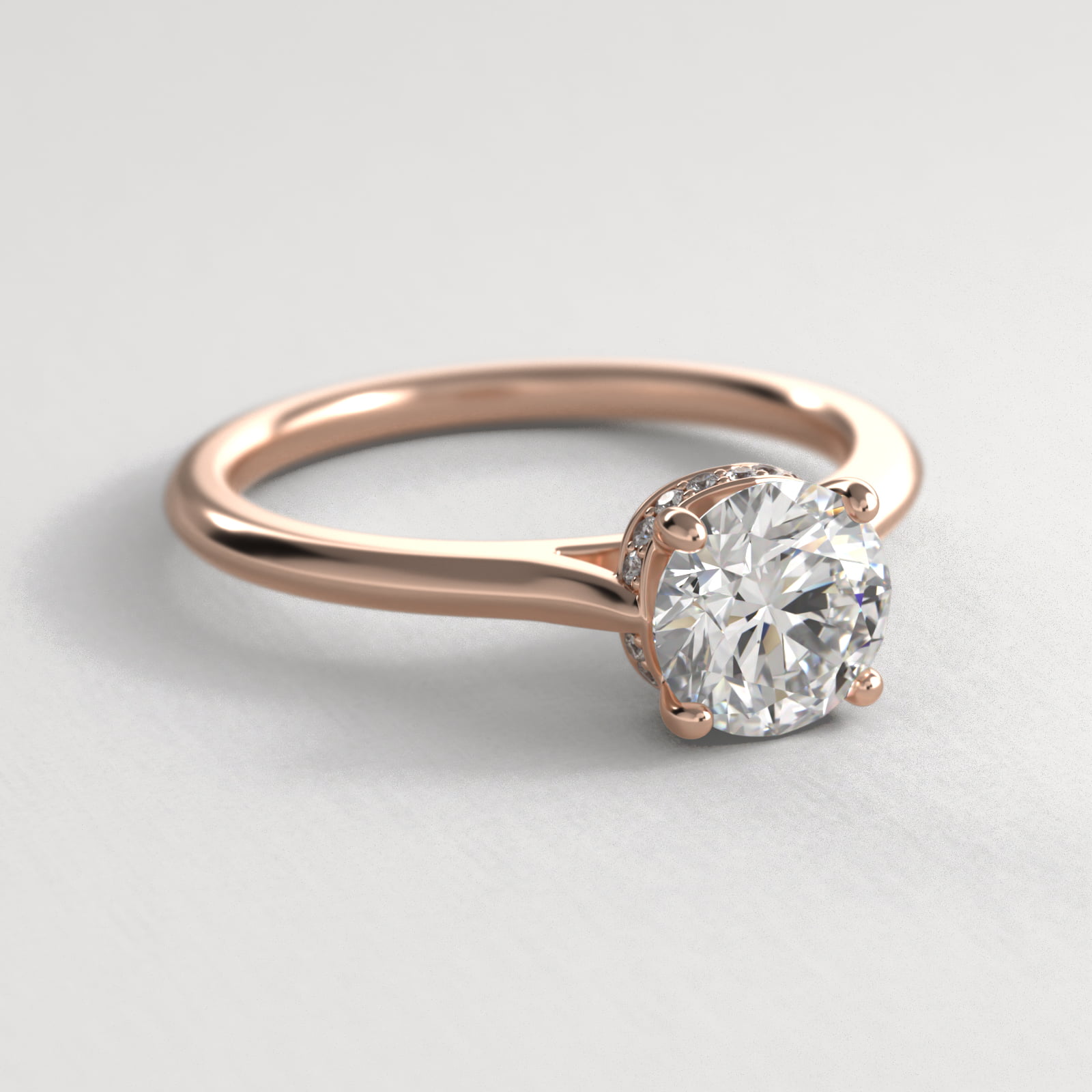 Pavé Adorned Cathedral Solitaire Engagement Ring In 14K Rose Gold