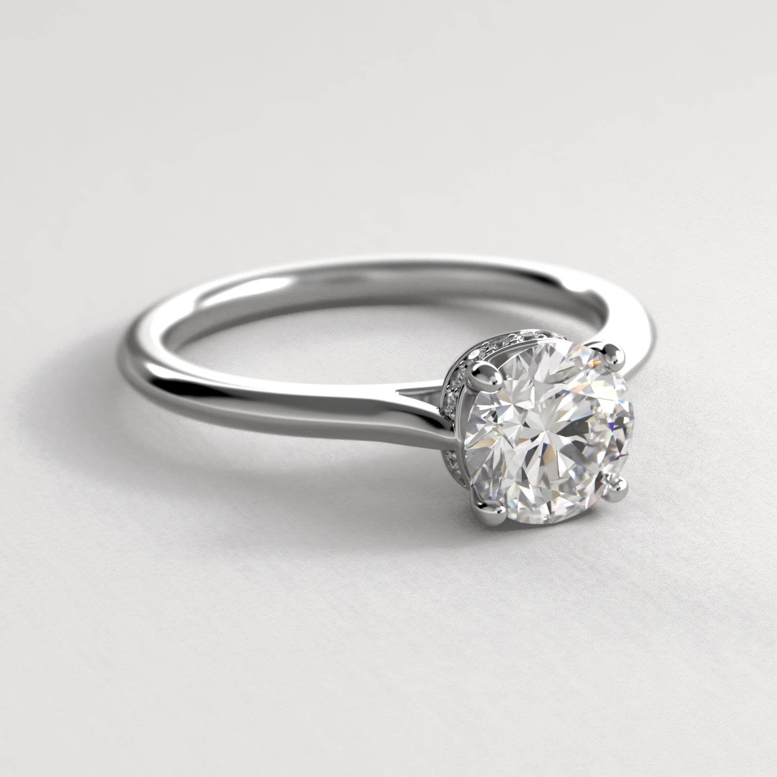Pavé Adorned Cathedral Solitaire Engagement Ring In Platinum