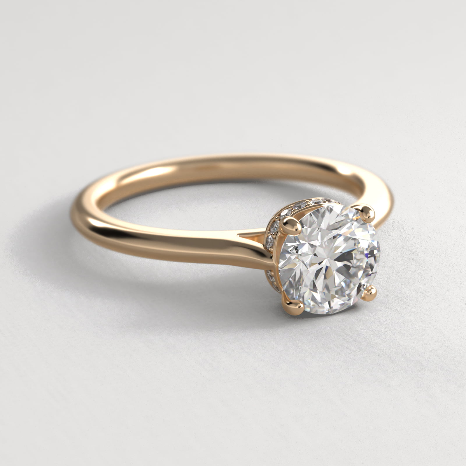 Pavé Adorned Cathedral Solitaire Engagement Ring In 14K Yellow Gold