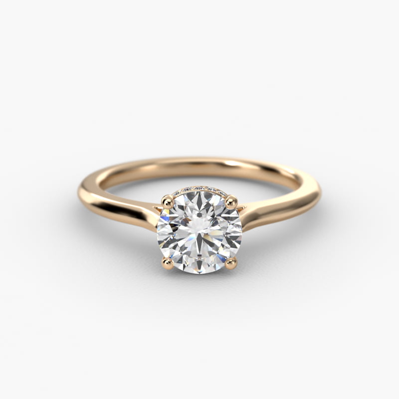 Pavé Adorned Cathedral Solitaire Engagement Ring In 14K Yellow Gold