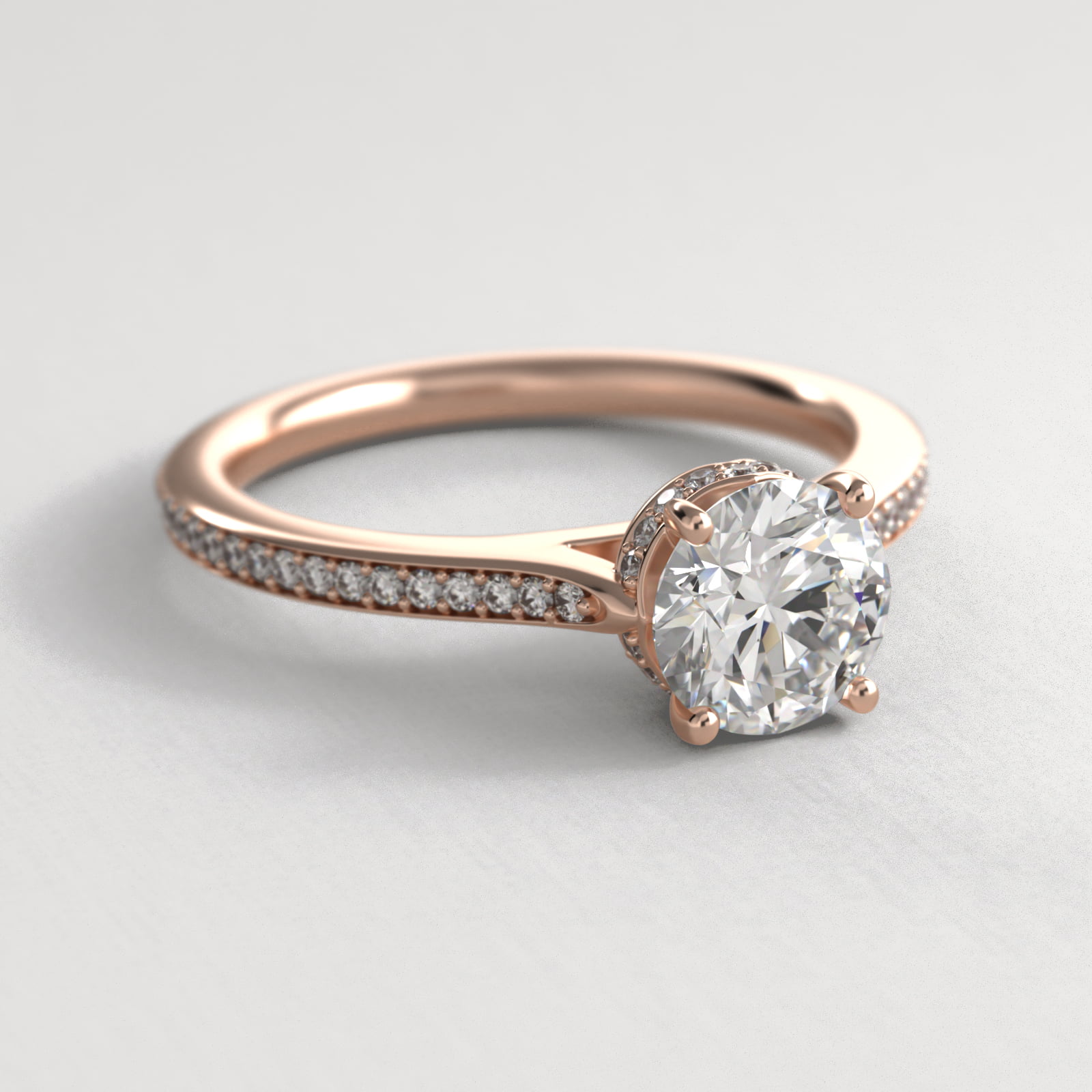 Pavé Adorned Cathedral Diamond Engagement Ring In 14K Rose Gold