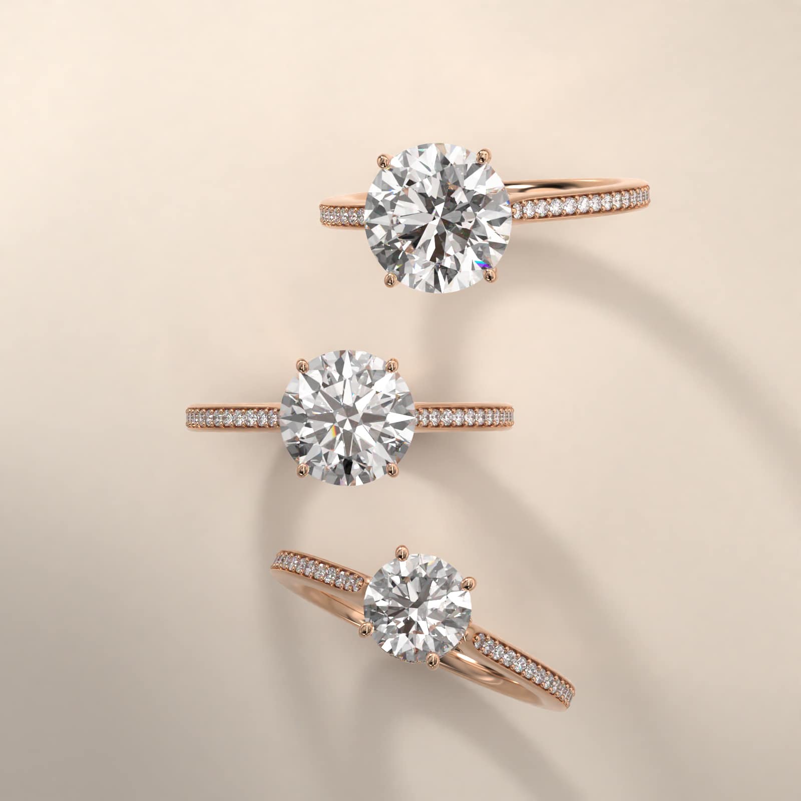 Pavé Adorned Cathedral Diamond Engagement Ring In 14K Rose Gold