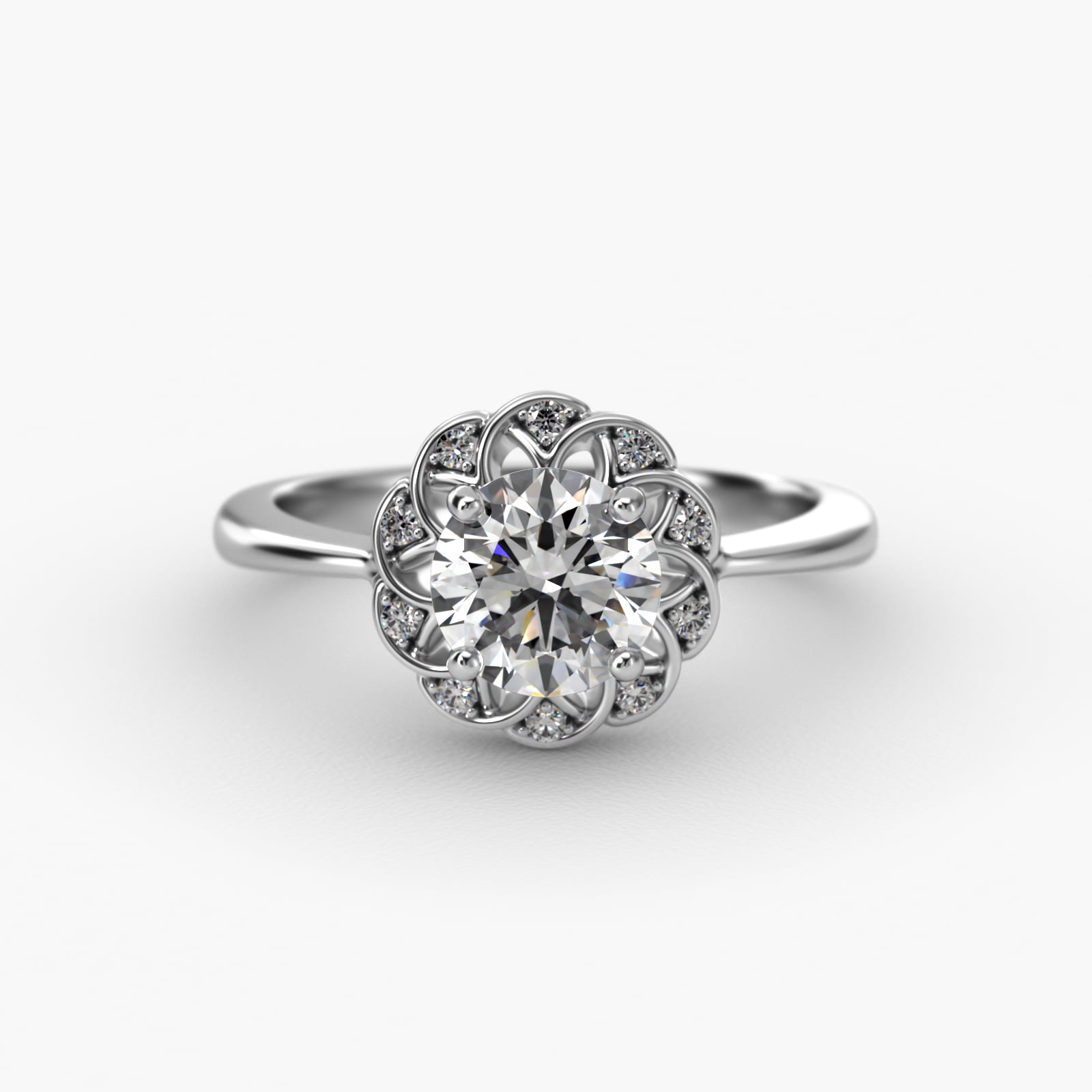 Open Lace Pavé Diamond Halo Vintage-Style Engagement Ring In 18K White Gold