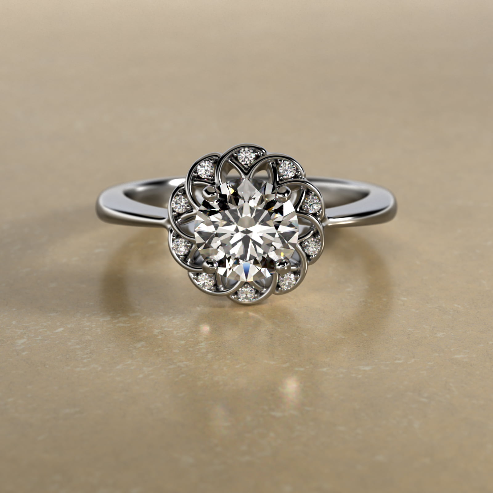 Open Lace Pavé Diamond Halo Vintage-Style Engagement Ring In Platinum