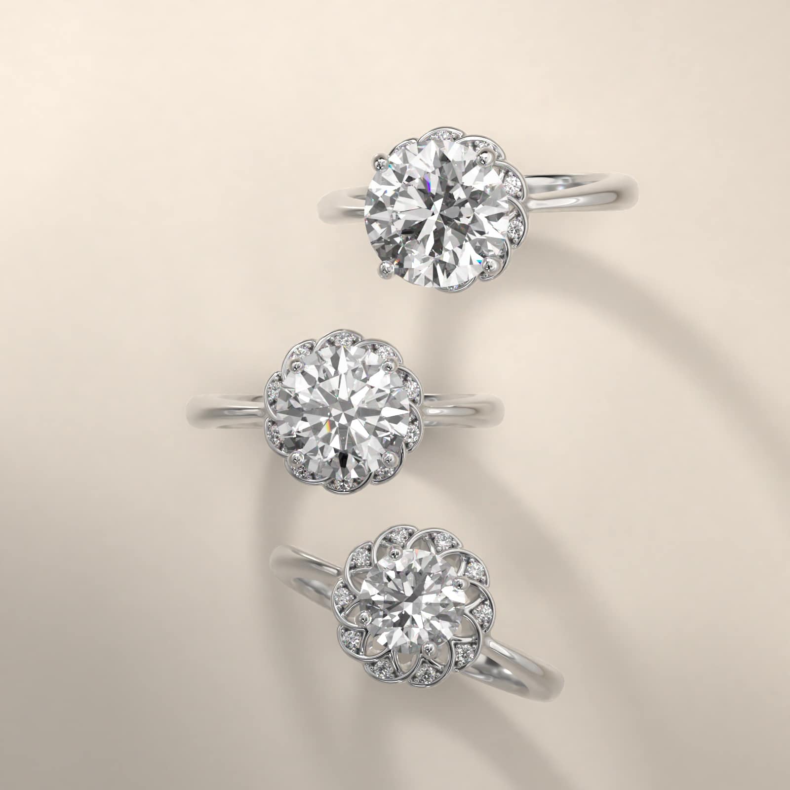 Open Lace Pavé Diamond Halo Vintage-Style Engagement Ring In Platinum