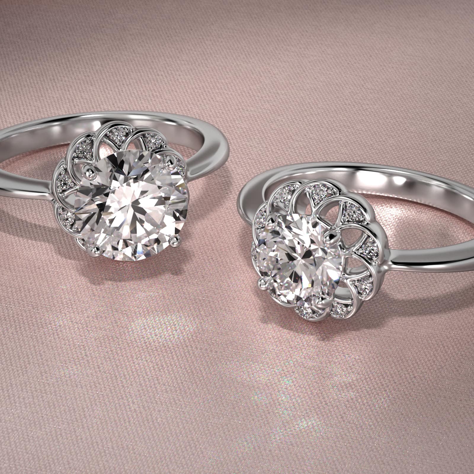 Open Lace Pavé Diamond Halo Vintage-Style Engagement Ring In 14K White Gold