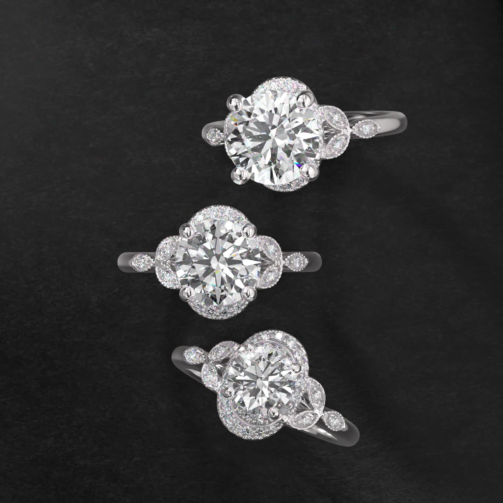 Swirling Oval Shape Halo Vintage-Style Engagement Ring In 14K White Gold