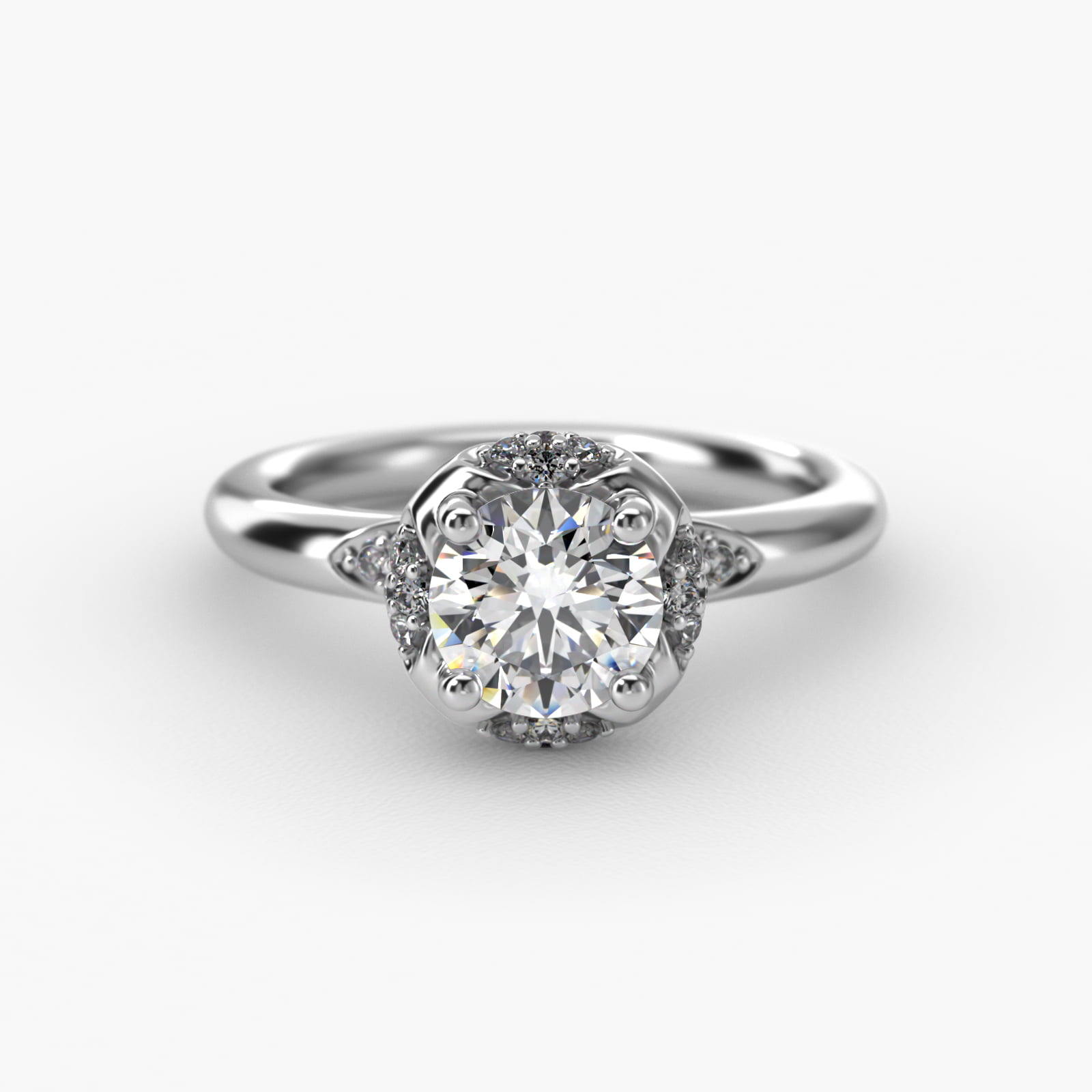 Perfectly Placed Pavé Halo Vintage-Style Engagement Ring In 14K White Gold