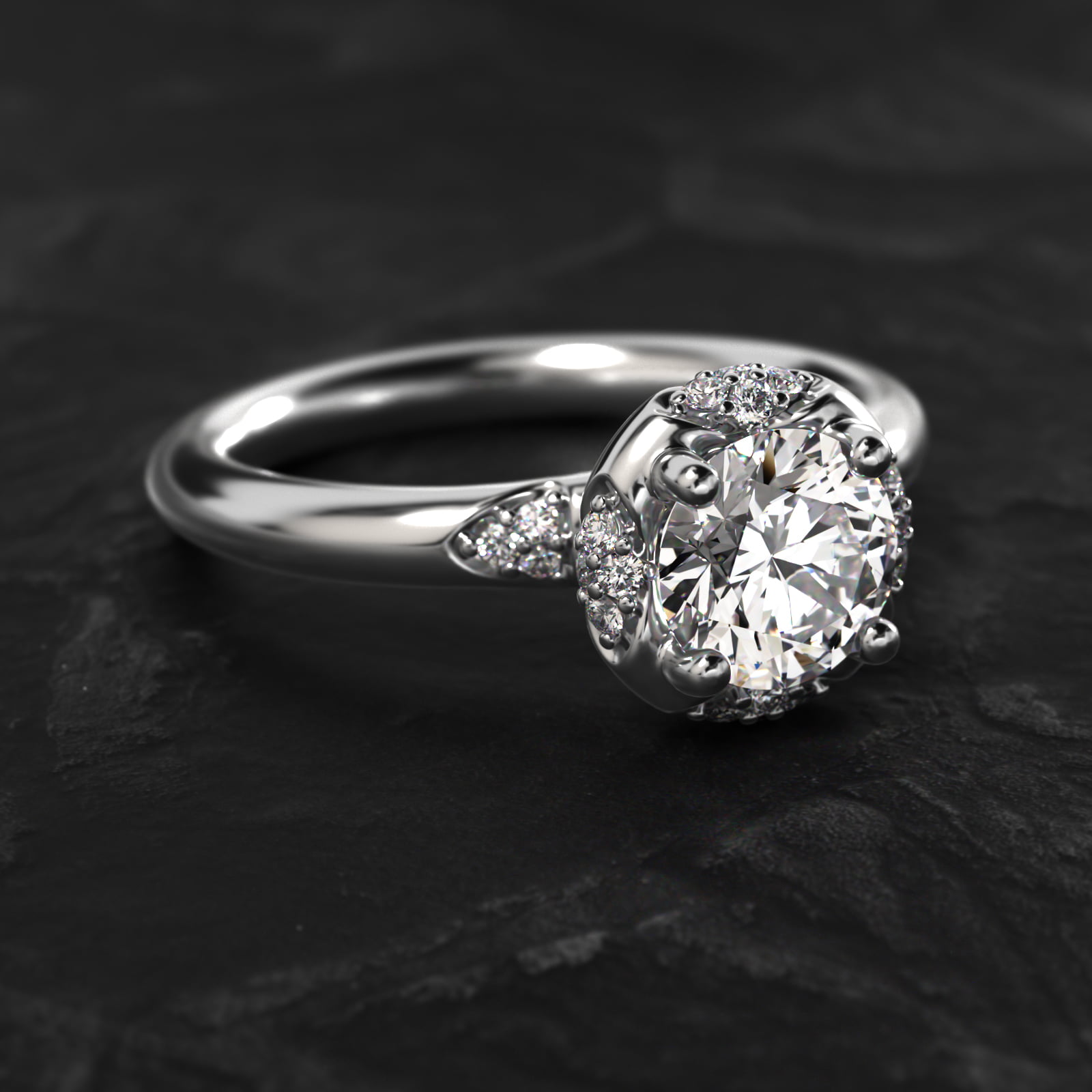 Perfectly Placed Pavé Halo Vintage-Style Engagement Ring In Platinum