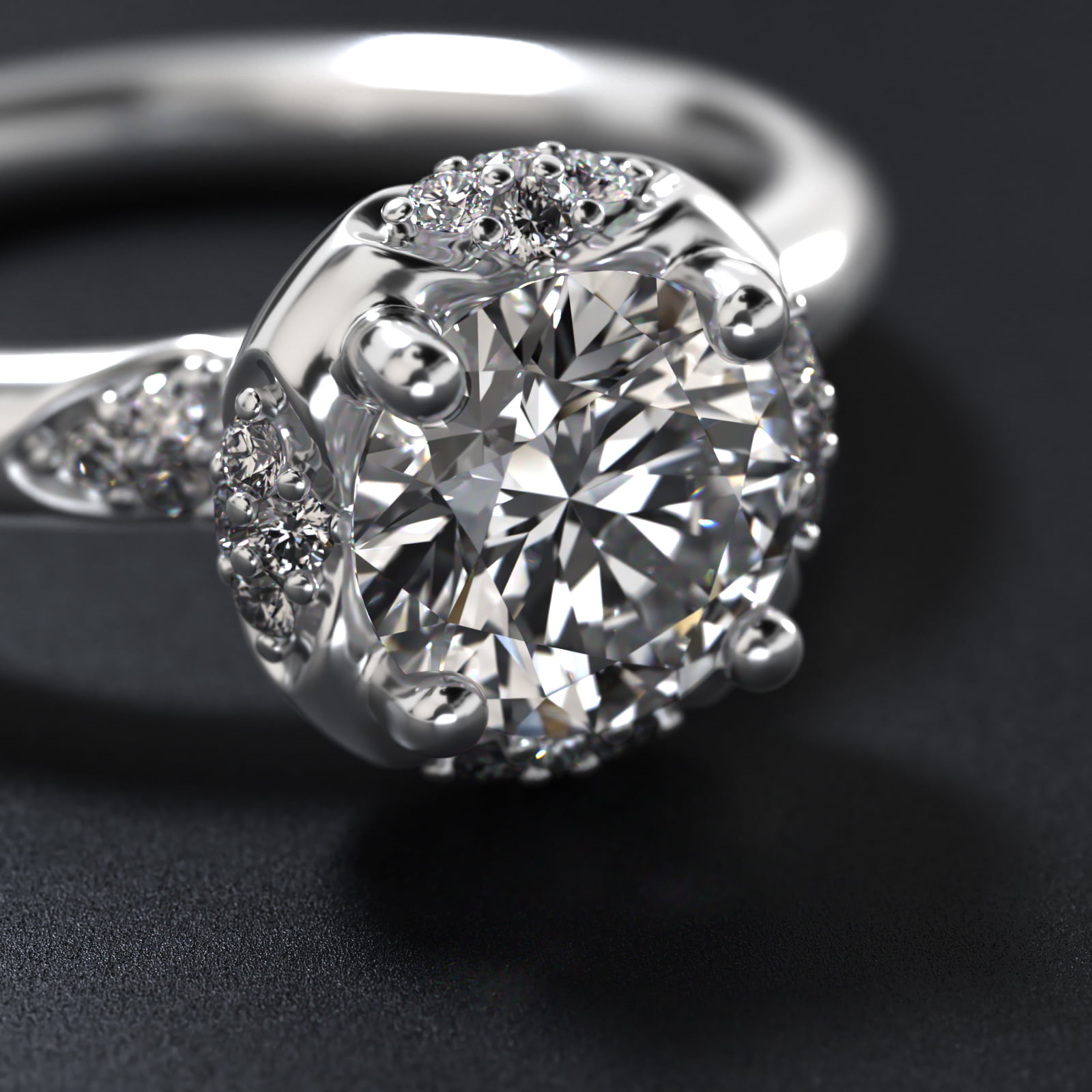 Perfectly Placed Pavé Halo Vintage-Style Engagement Ring In Platinum