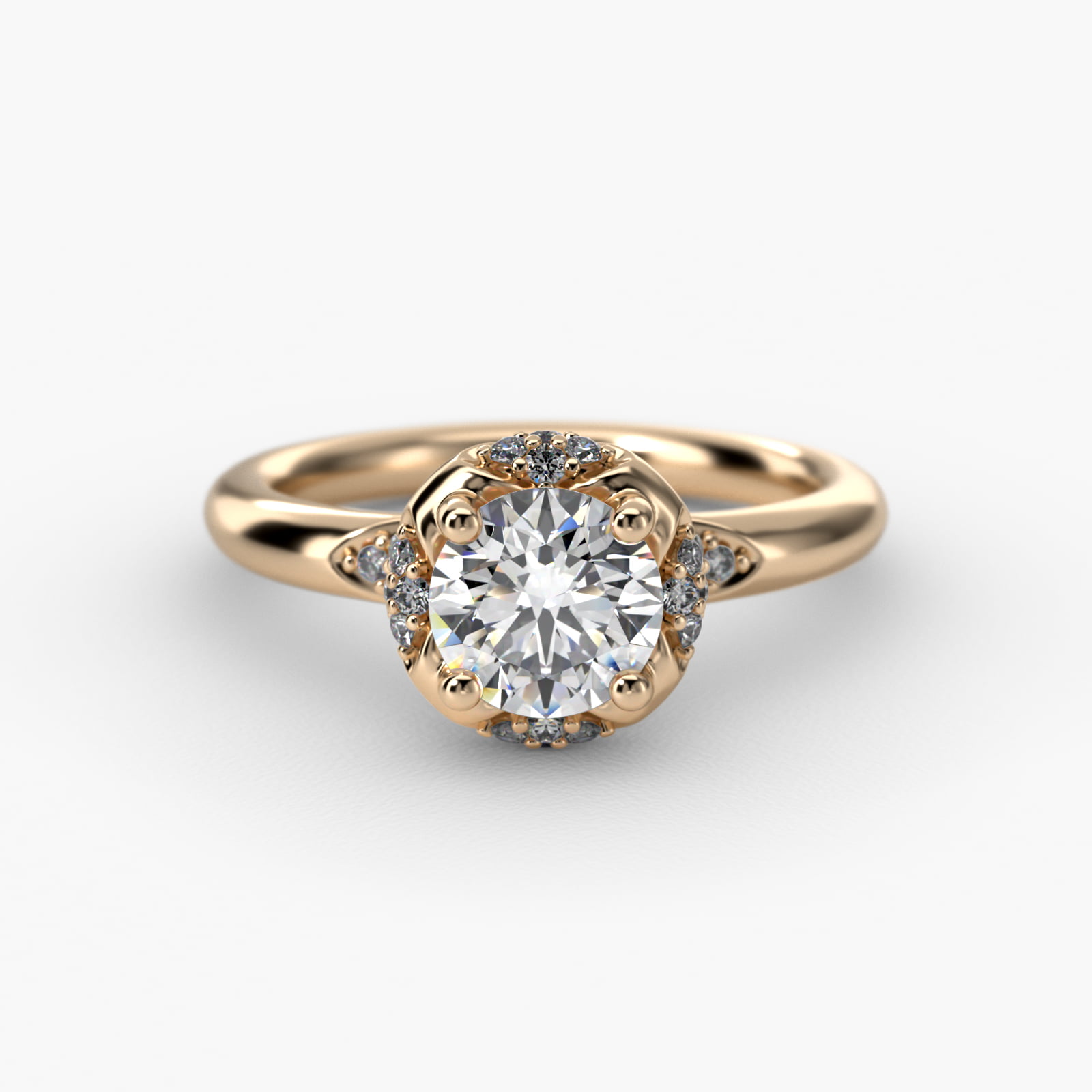 Perfectly Placed Pavé Halo Vintage-Style Engagement Ring In 14K Yellow Gold