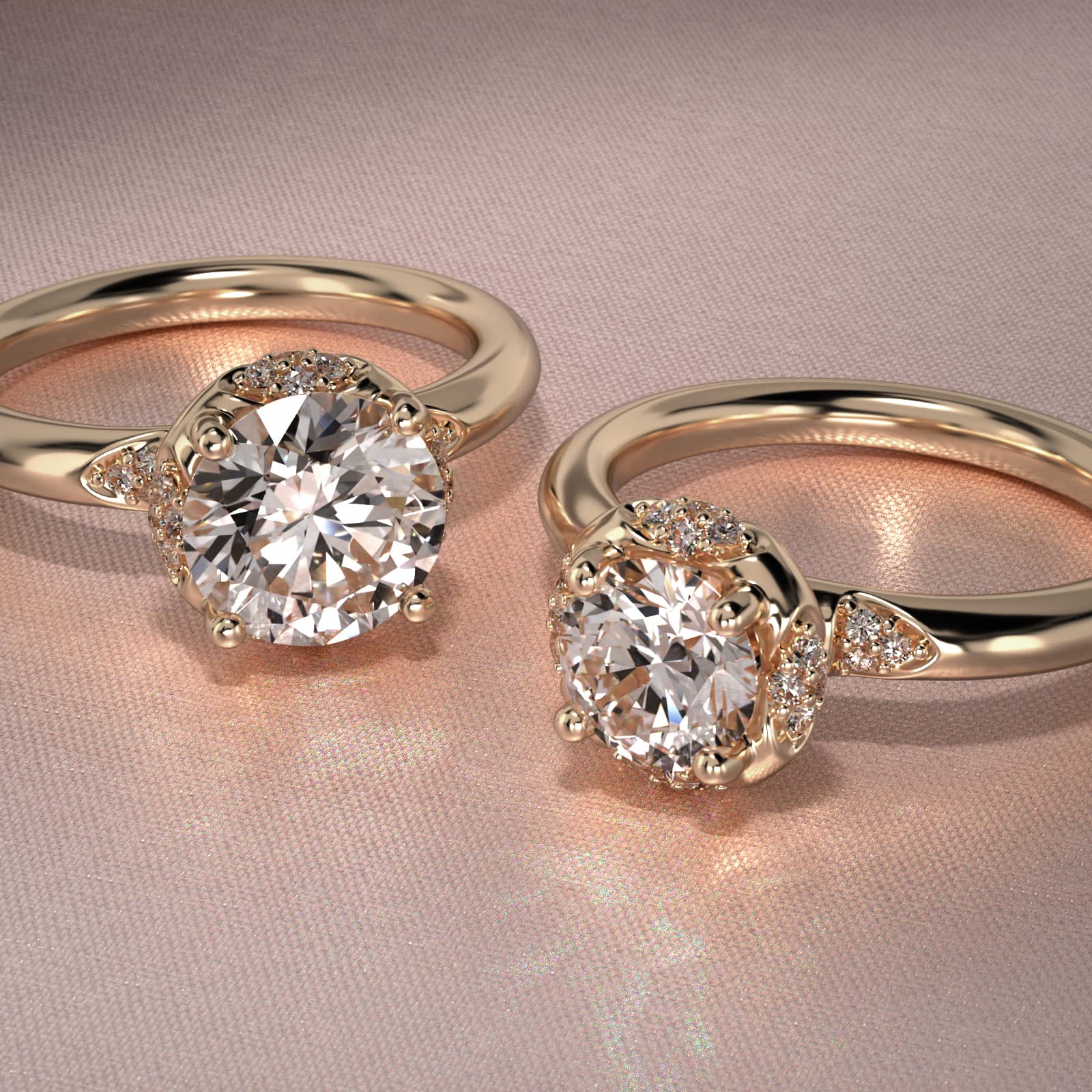 Perfectly Placed Pavé Halo Vintage-Style Engagement Ring In 14K Yellow Gold