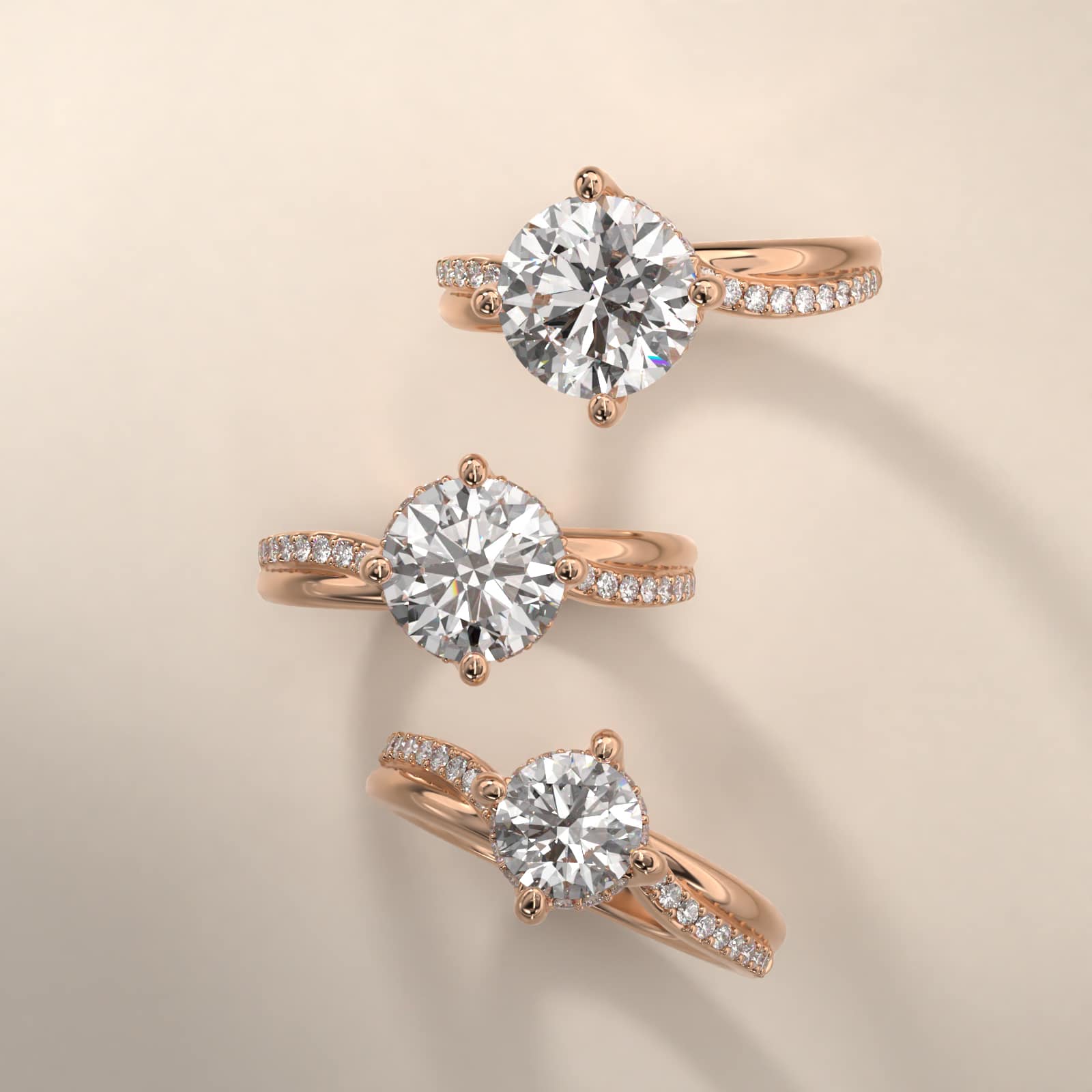 Twisted Pavé Kite-Set Diamond Engagement Ring In 14K Rose Gold