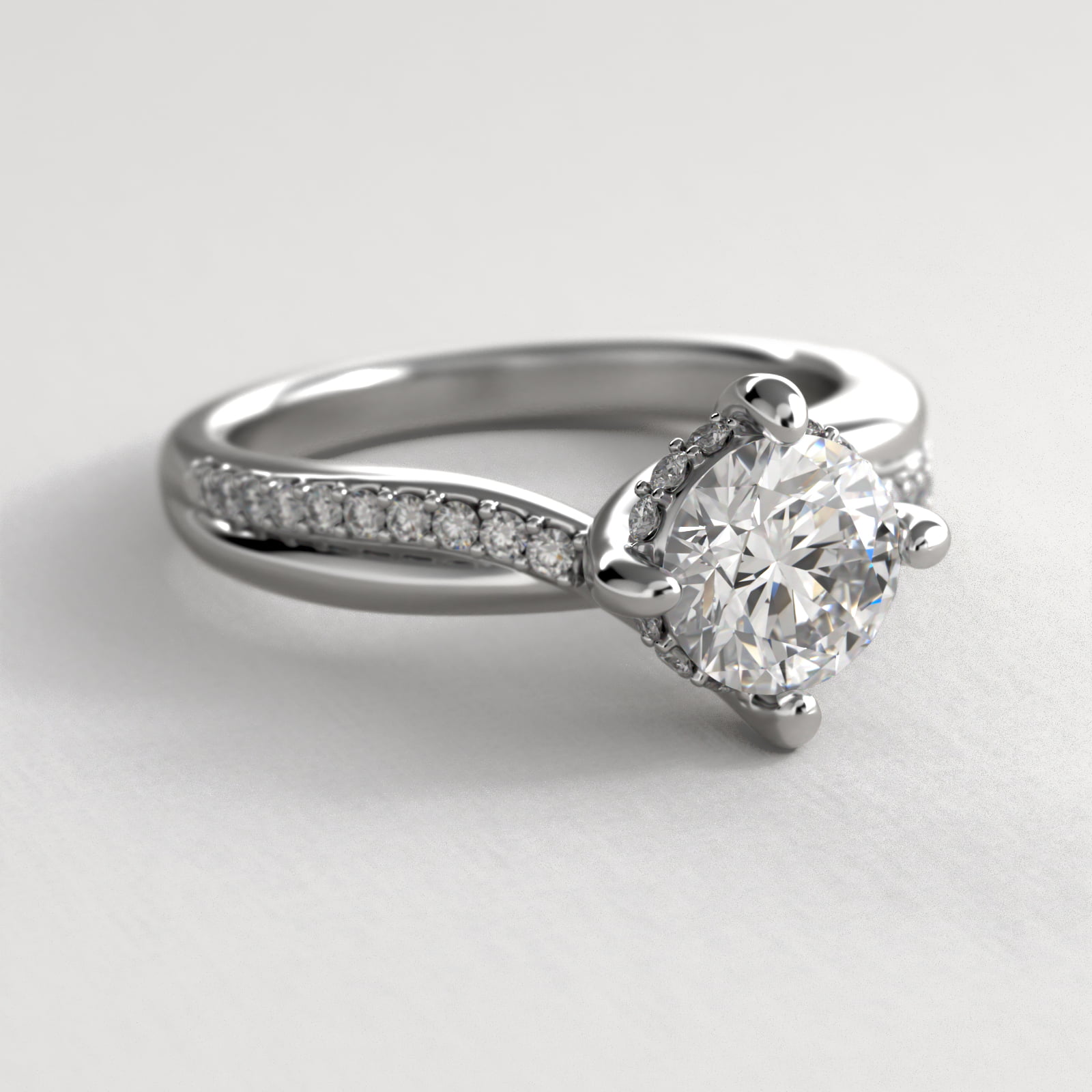 Twisted Pavé Kite-Set Diamond Engagement Ring In 14K White Gold