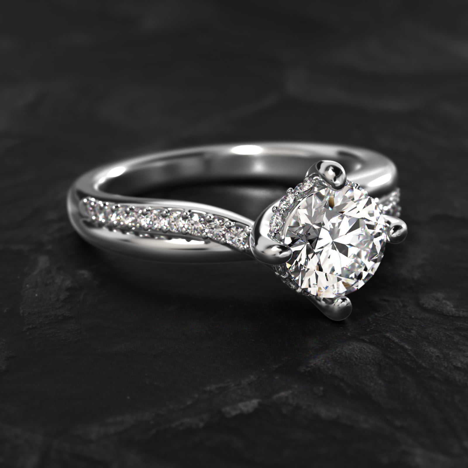 Twisted Pavé Kite-Set Diamond Engagement Ring In Platinum