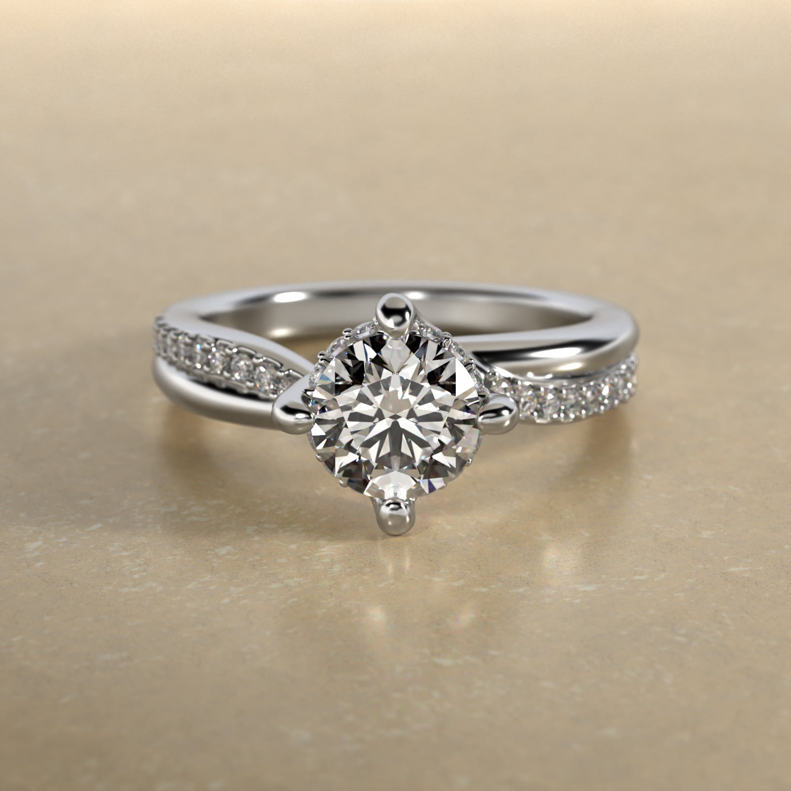 Twisted Pavé Kite-Set Diamond Engagement Ring In 18K White Gold