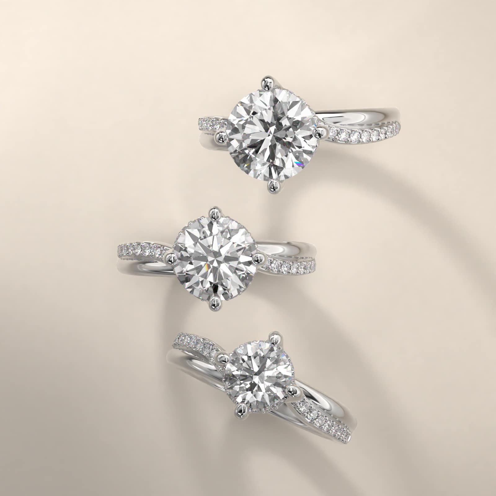 Twisted Pavé Kite-Set Diamond Engagement Ring In 18K White Gold