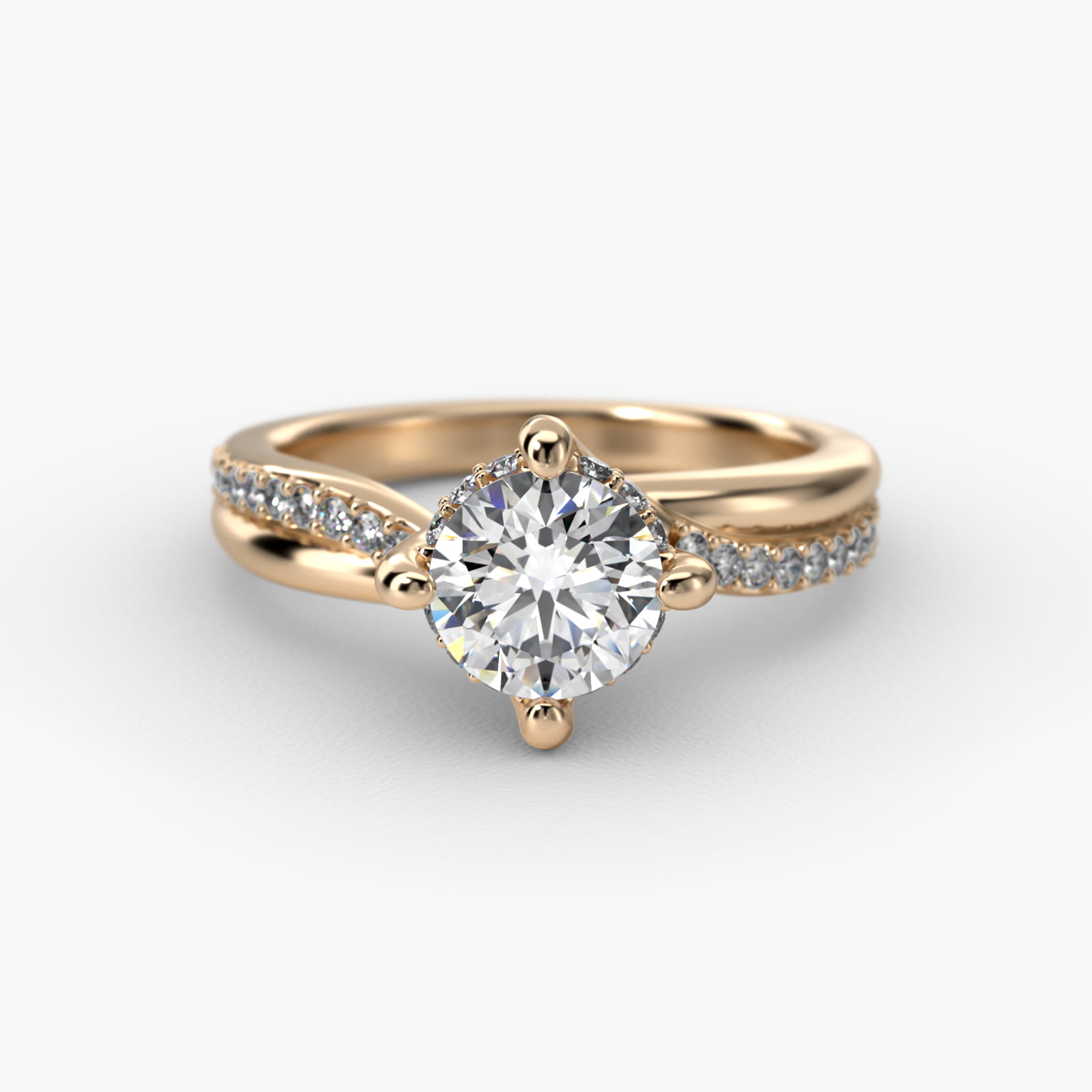 Twisted Pavé Kite-Set Diamond Engagement Ring In 14K Yellow Gold