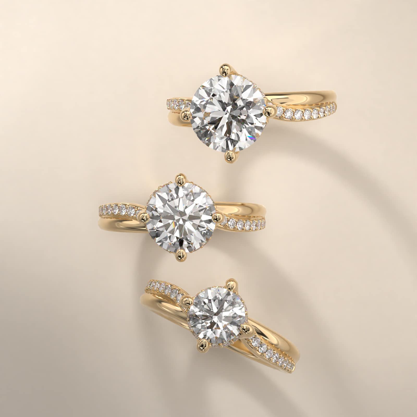 Twisted Pavé Kite-Set Diamond Engagement Ring In 18K Yellow Gold