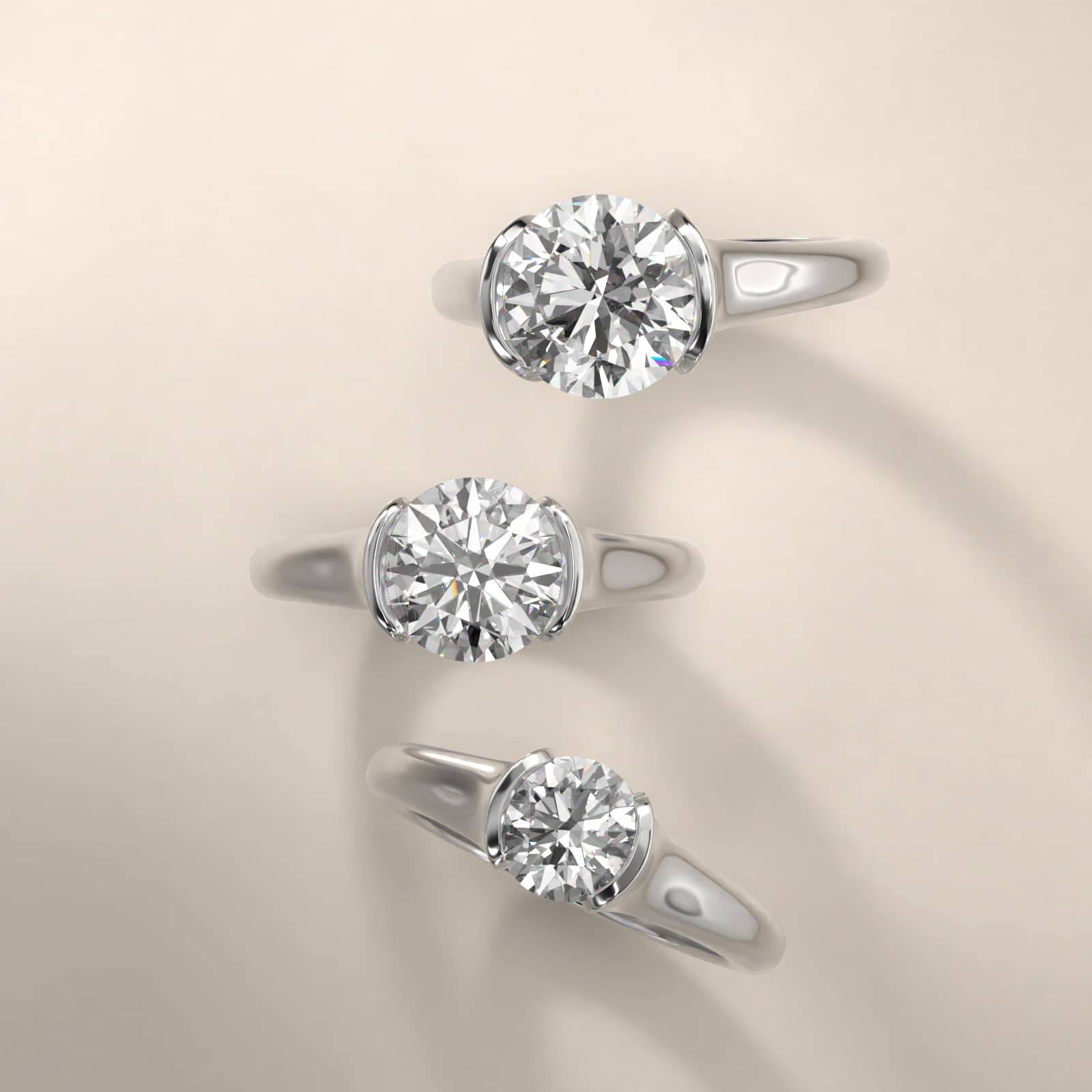 Tapered Half Bezel Tension Engagement Ring In 14K White Gold